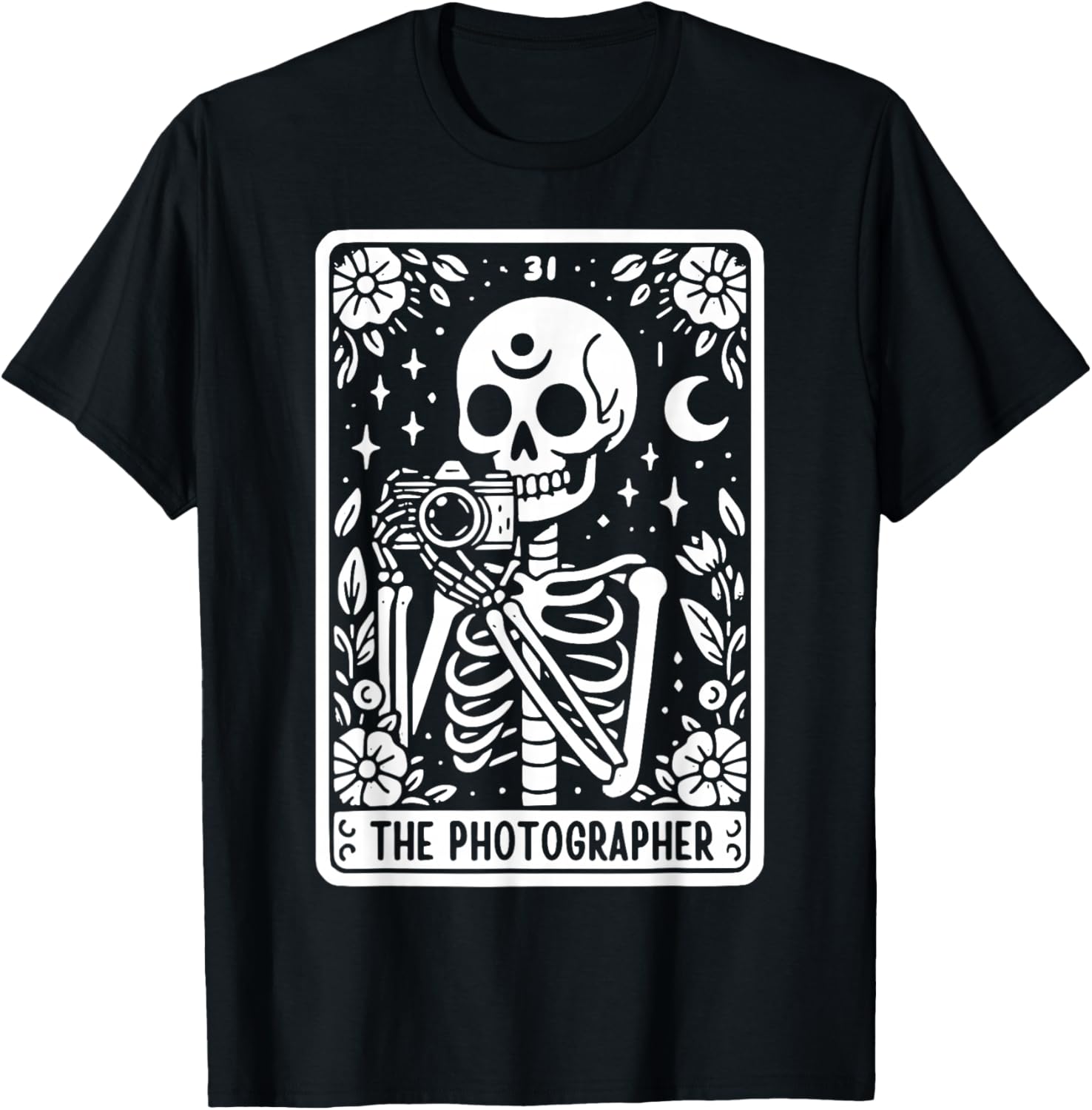 The Photographer Skeleton Tarot Card Photographer Cameraman T-Shirt - T-Shirt | Black