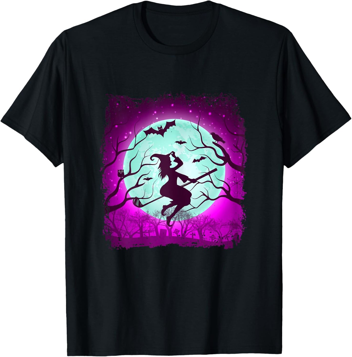 Golf Witch Riding Golf Stick Funny Halloween Golf Player T-Shirt - T-Shirt | Black