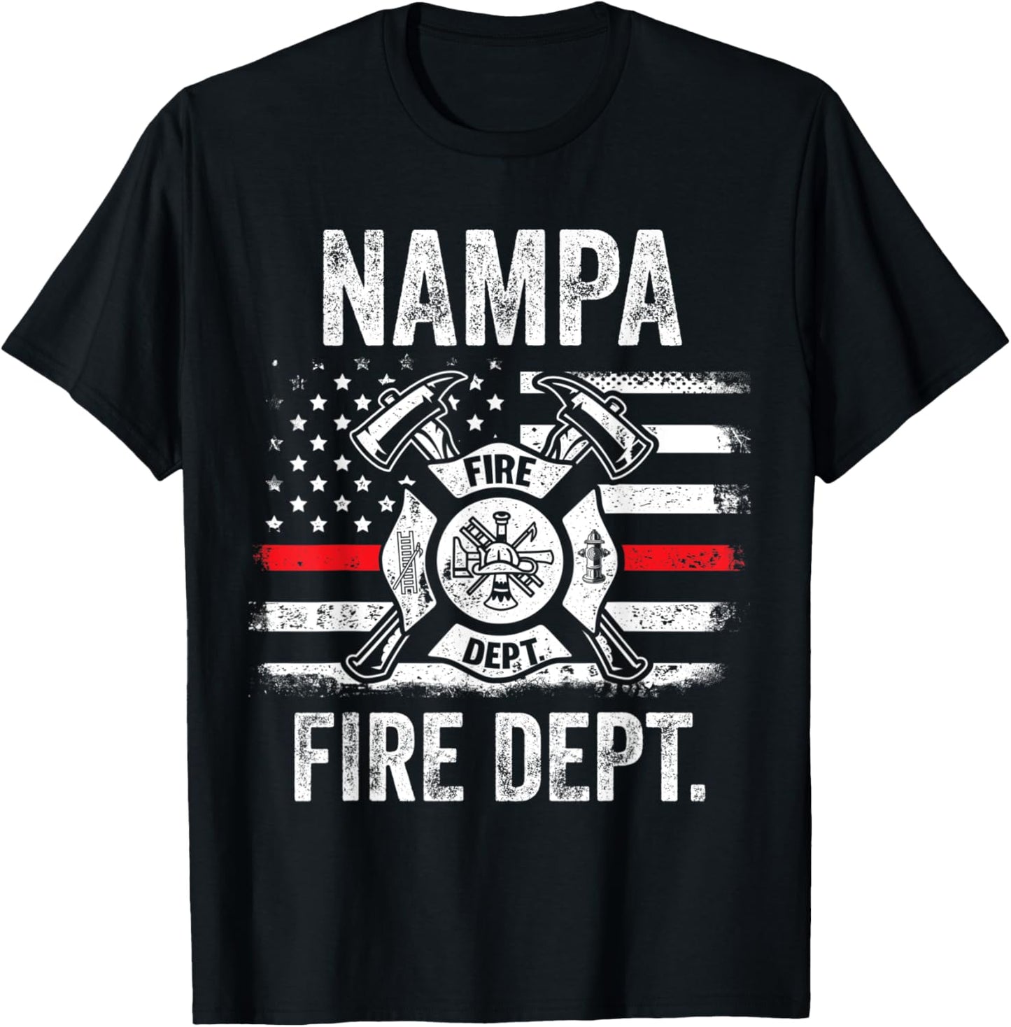 Nampa Idaho Fire Department Thin Red Line Fireman T-Shirt - T-Shirt | Black