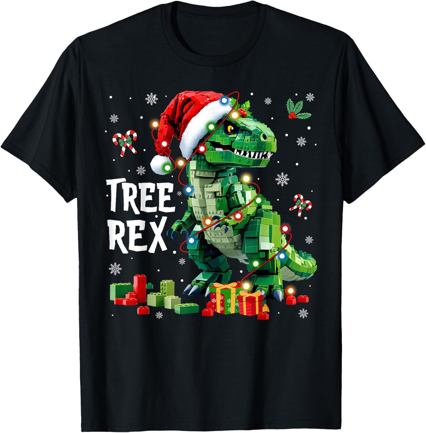 Christmas Builder Block Brick Building Dinosaur Boys T-Shirt - T-Shirt | Black
