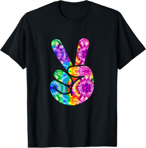 Tie Dye Groovy Peace Sign 70s Hippie Vintage Girls and Women T-Shirt - T-Shirt | Black