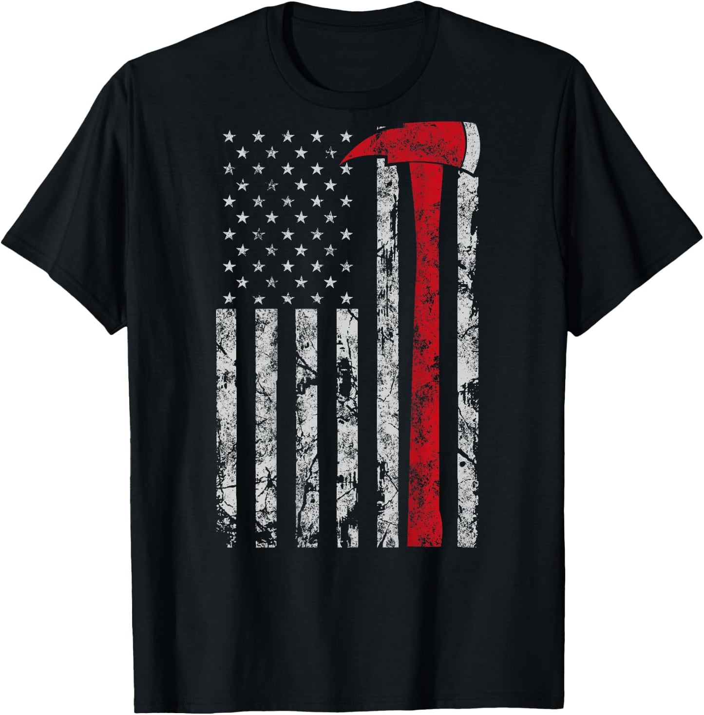 Thin red line Axe American Flag Patriot Firefighter Gift T-Shirt - T-Shirt | Black