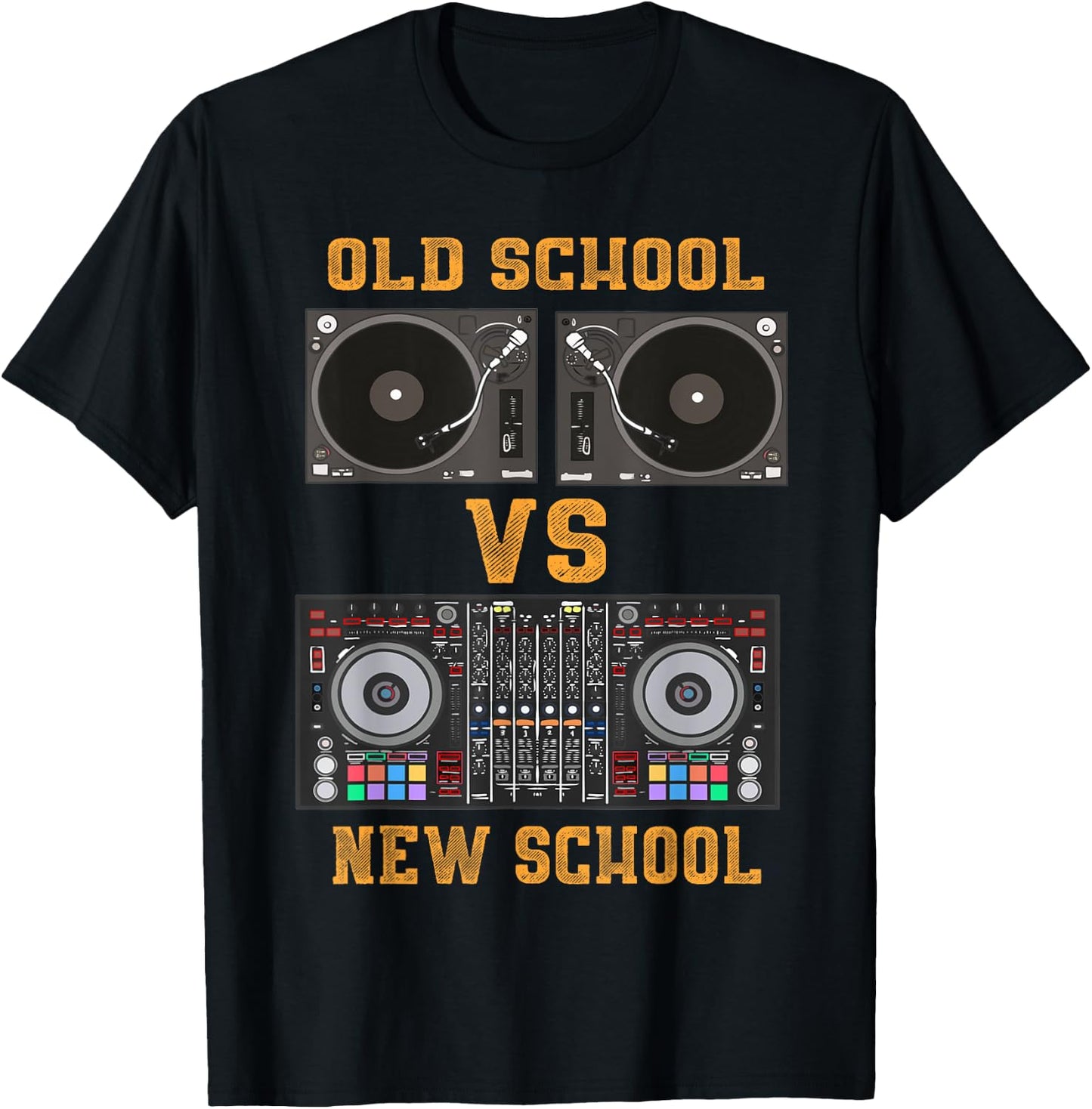 Old School DJ VS New School DJ Gifts Equipment Table T-Shirt - T-Shirt | Black
