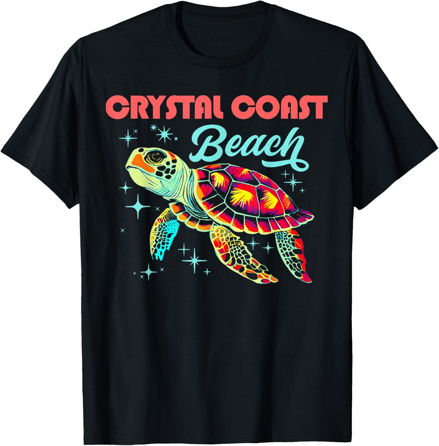 Crystal Coast Beach NC Artistic Sea Turtle Retro Women Kids T-Shirt - T-Shirt | Black