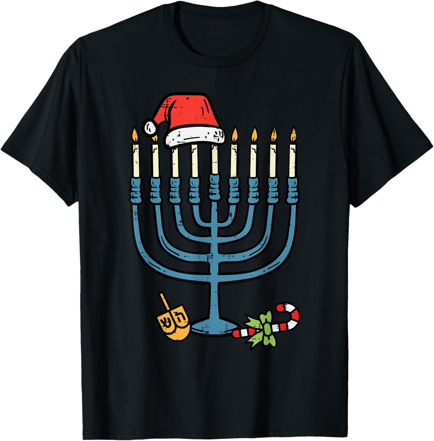 Christmas Hat Menorah Jew Hanukkah Chanukah Men Women Kids T-Shirt - T-Shirt | Black