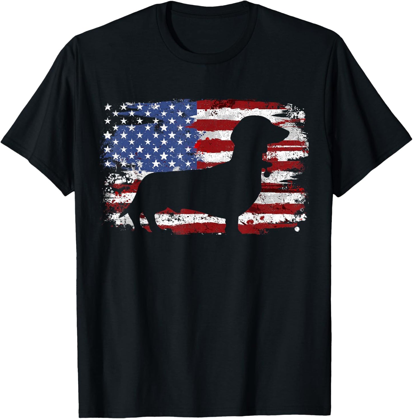 Dachshund Weiner Vintage American Flag Small T-Shirt - T-Shirt | Black