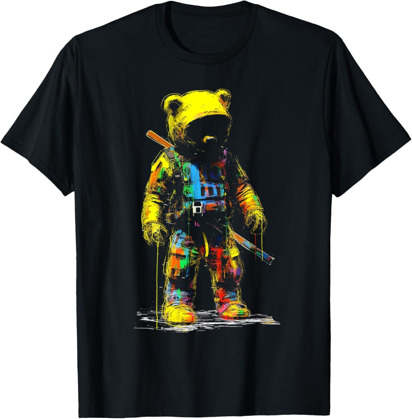 Bear Painting Drawing Colorful Animal Art Bear T-Shirt - T-Shirt | Black