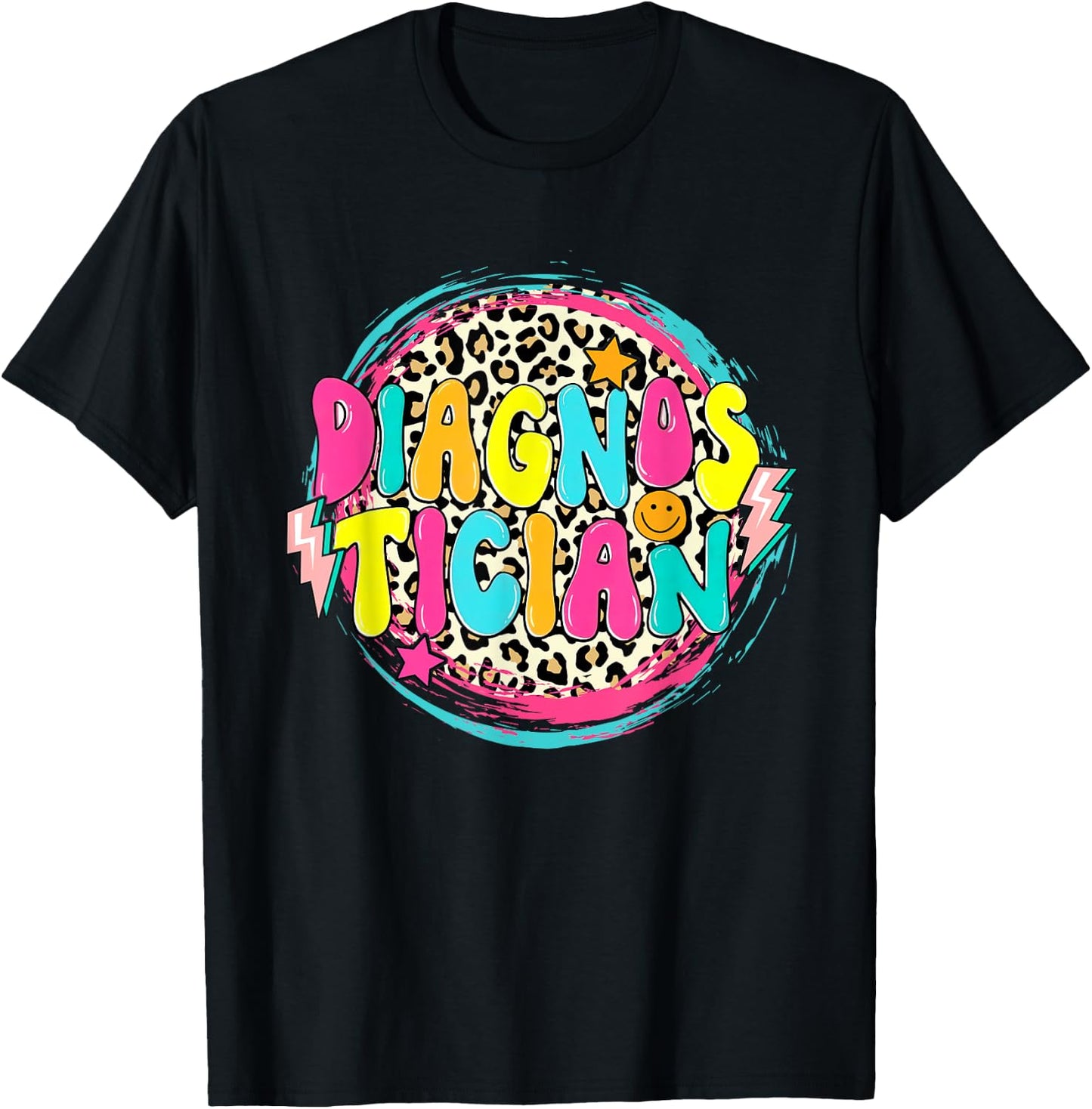 Retro Groovy Educational Diagnostician Leopard Circle T-Shirt - T-Shirt | Black