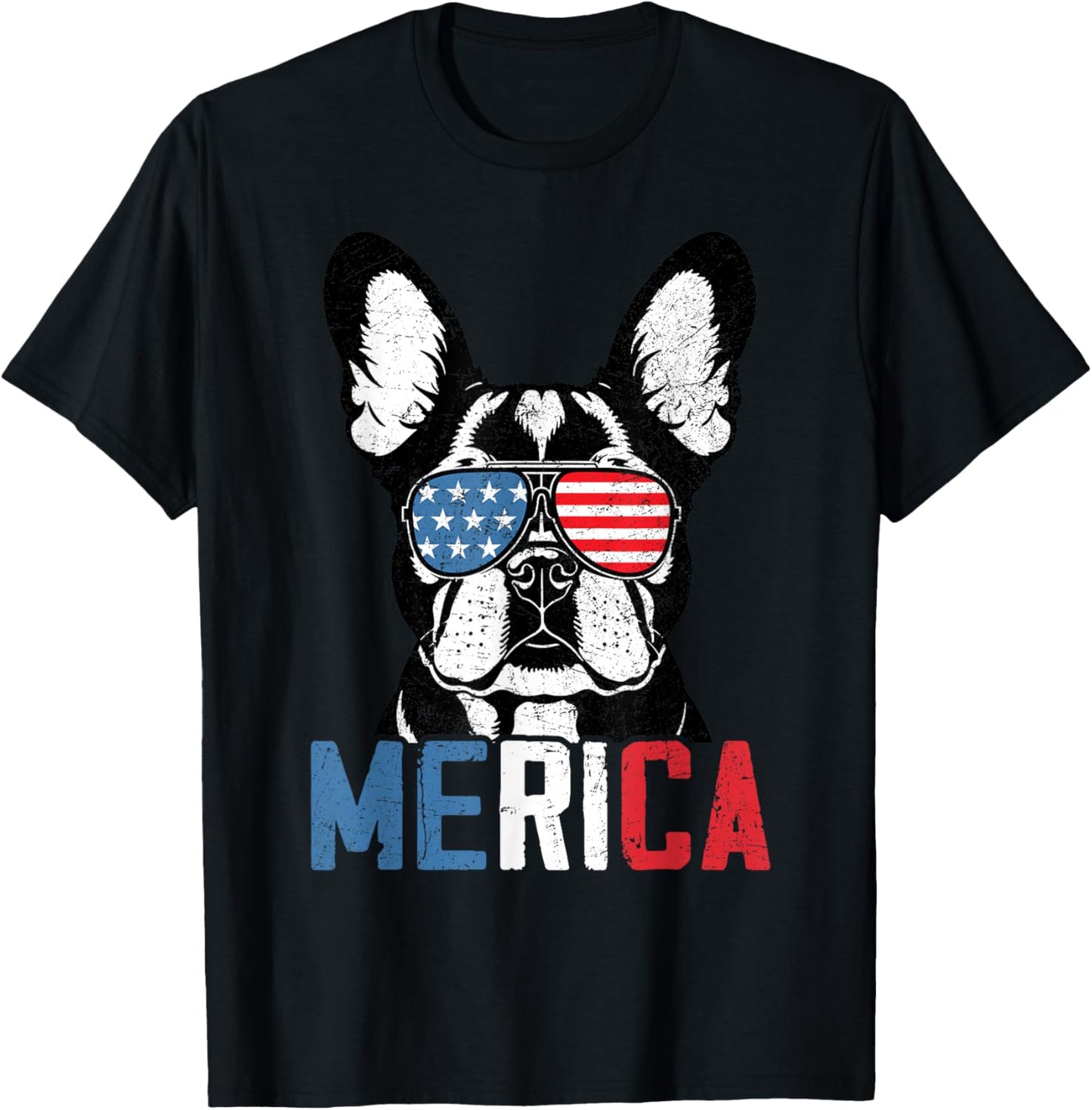 Patriotic French Bulldog Dog Merica 4th Of July Funny T-Shirt - T-Shirt | Black