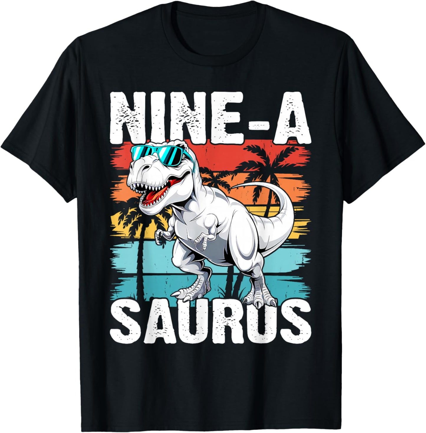 Kids 9 Year Old Dinosaur Birthday 9th T Rex Dino Nine Saurus T-Shirt - T-Shirt | Black