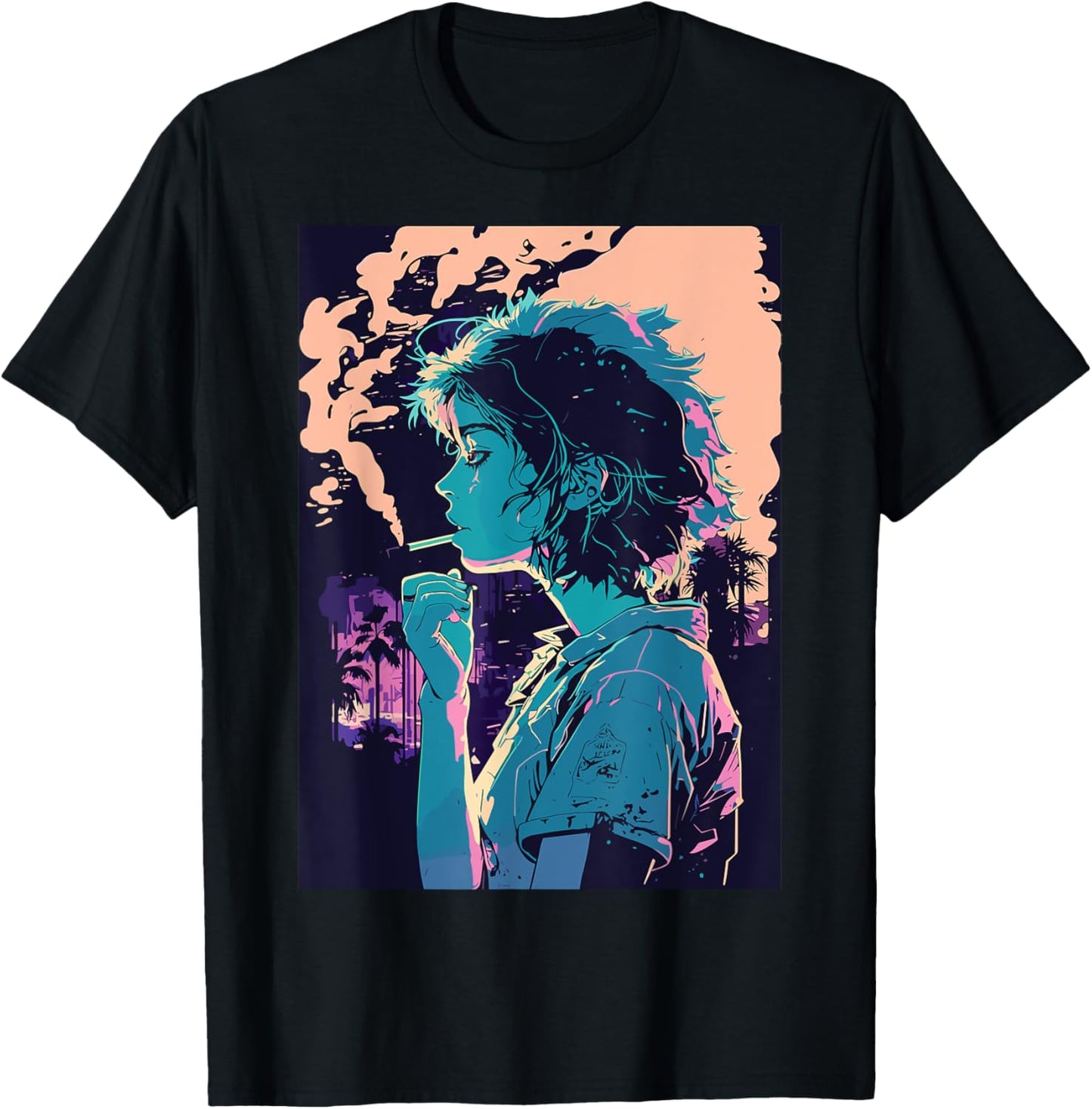 Japanese Vaporwave Sad Anime Girl Indie Aesthetic Otaku T-Shirt - T-Shirt | Black
