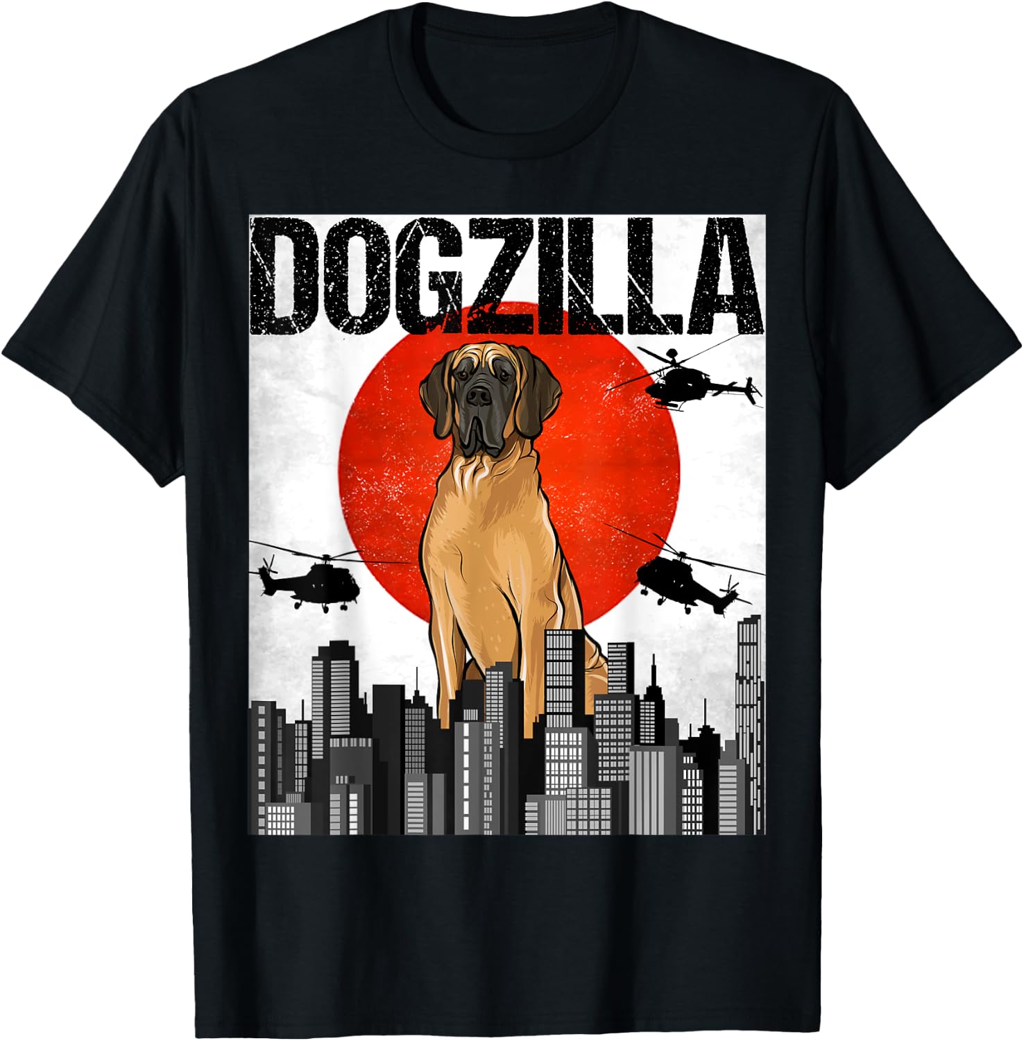 Funny Vintage Japanese Dogzilla Brown Great Dane T-Shirt - T-Shirt | Black