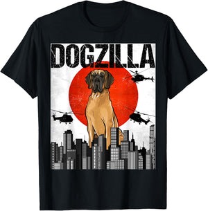 Funny Vintage Japanese Dogzilla Brown Great Dane T-Shirt - T-Shirt | Black