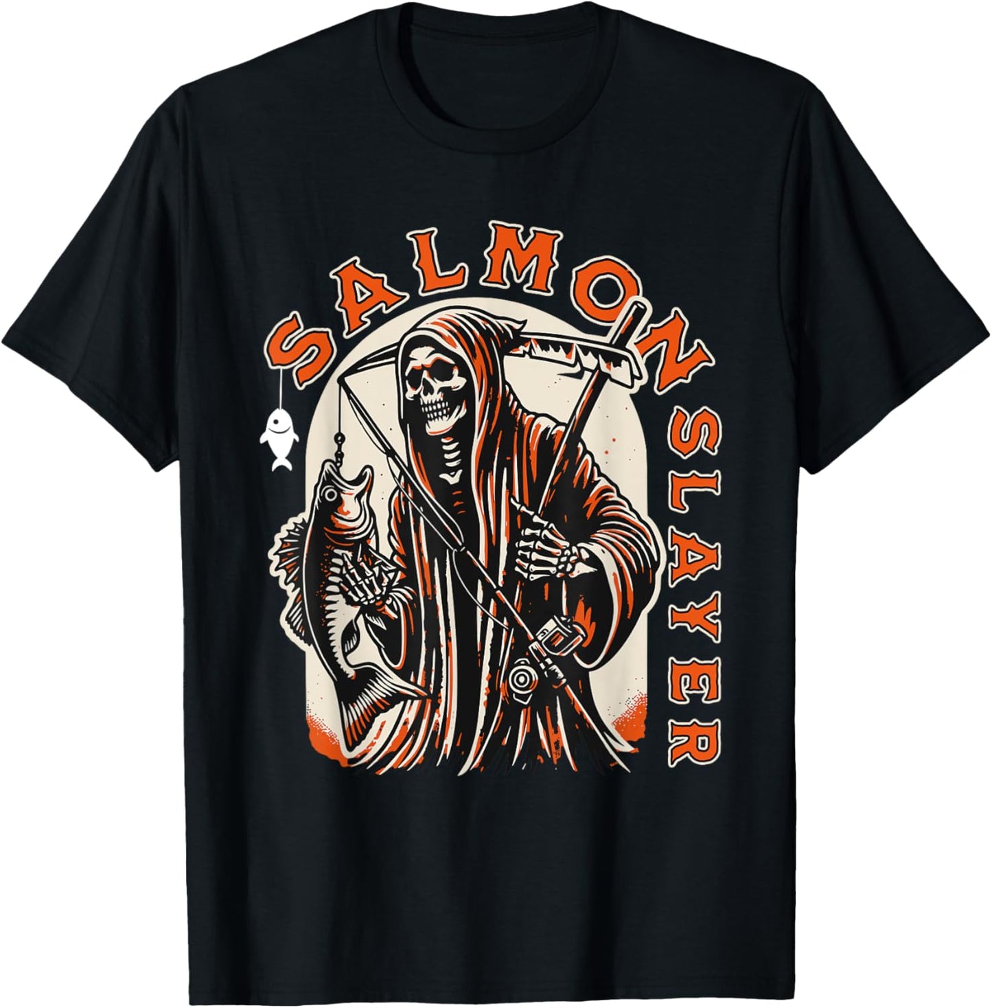 Salmon Slayer Funny skeleton Fishing Salmon Fish T-Shirt - T-Shirt | Black