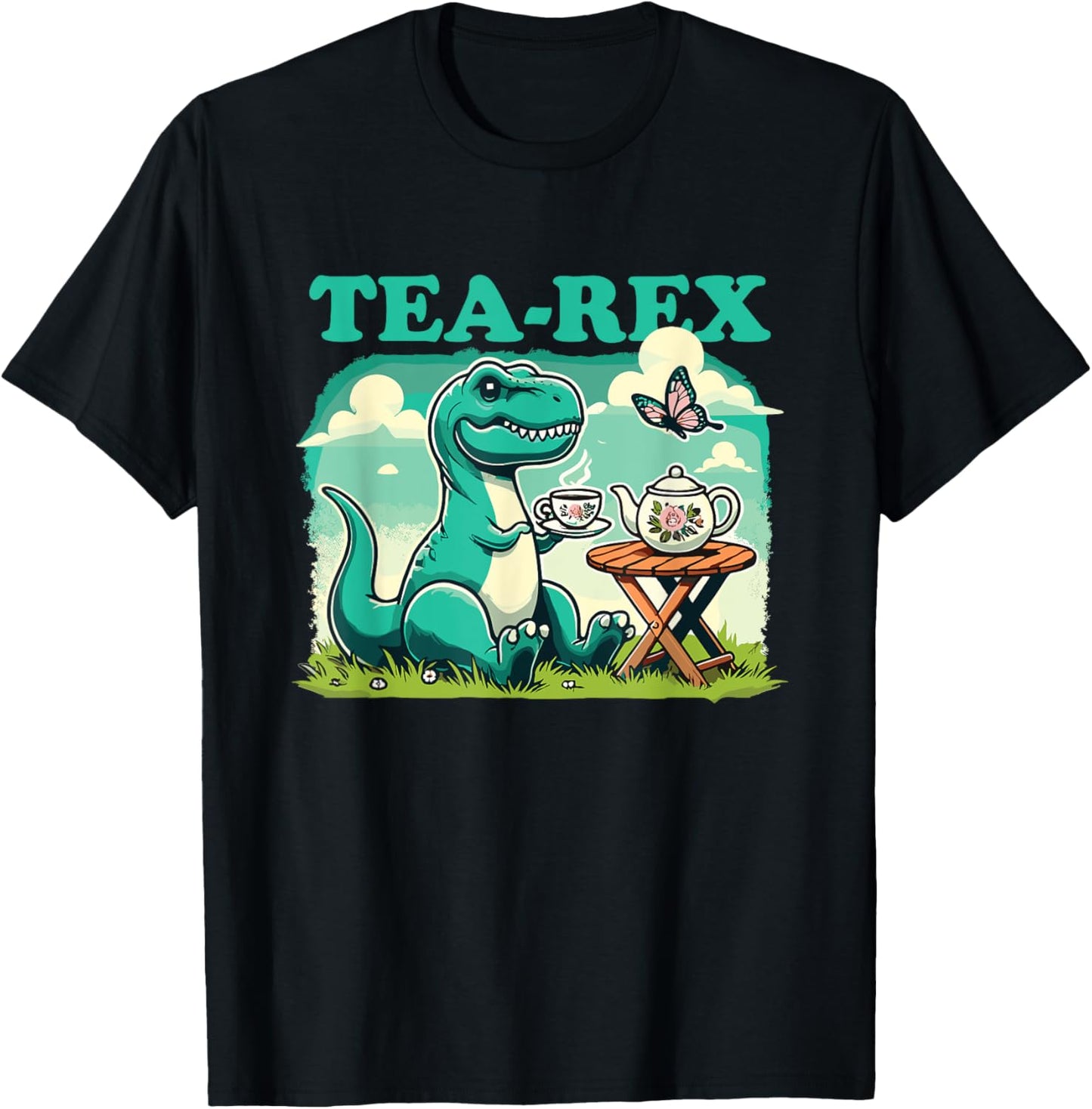 Tea-Rex Funny Dinosaur Tea Lover T-Shirt - T-Shirt | Black