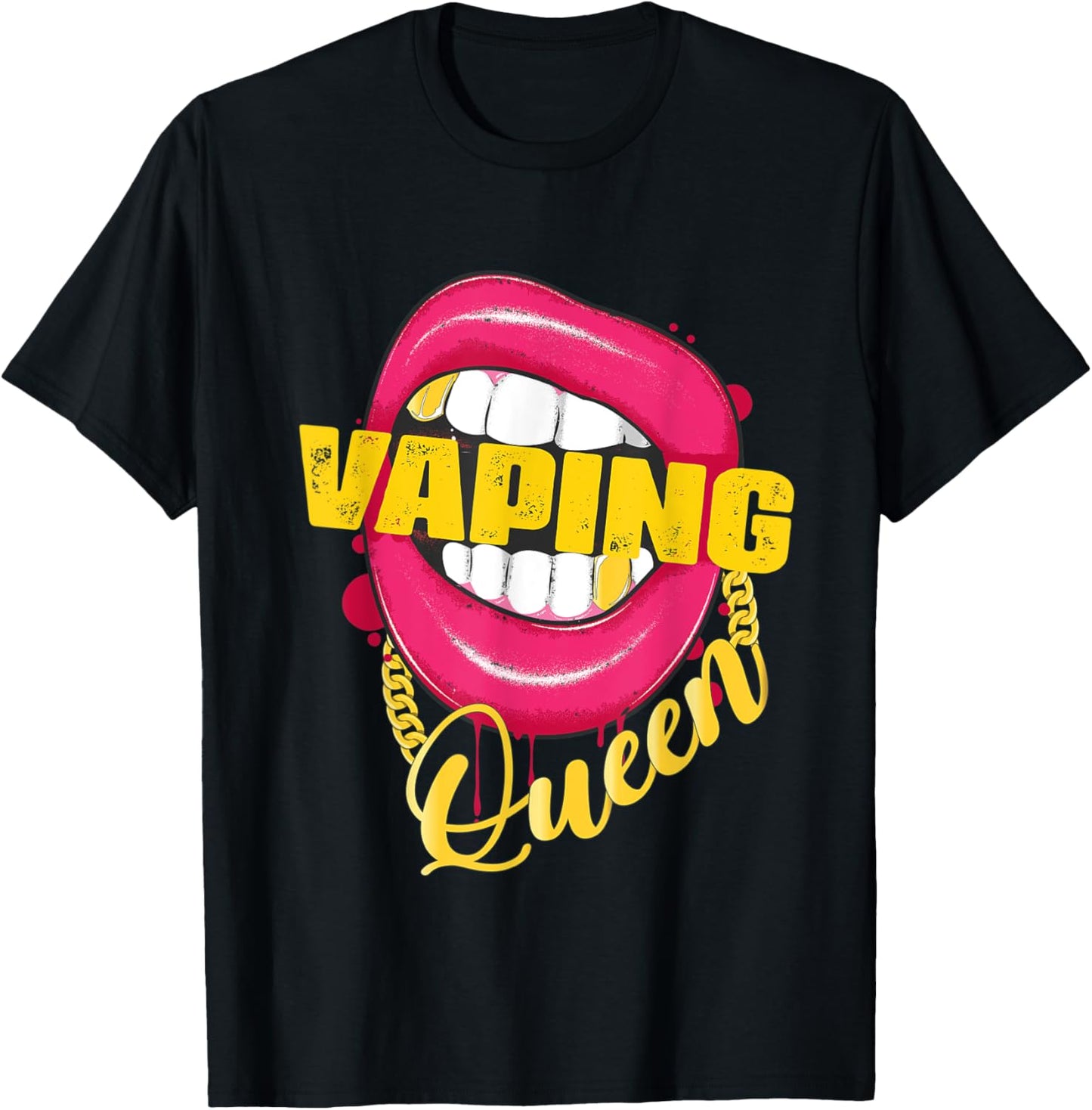 Vaping Queen Golden Necklace Vape woman T-Shirt - T-Shirt | Black