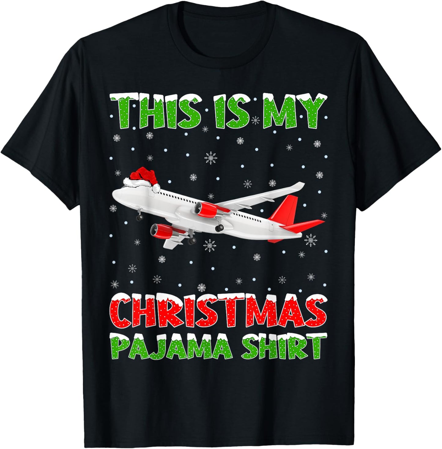 Airplane Xmas Tree Lights This Is My Christmas Pajama T-Shirt - T-Shirt | Black