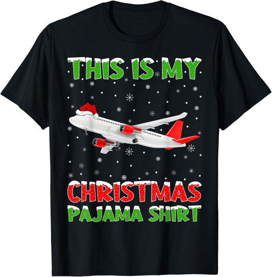 Airplane Xmas Tree Lights This Is My Christmas Pajama T-Shirt - T-Shirt | Black
