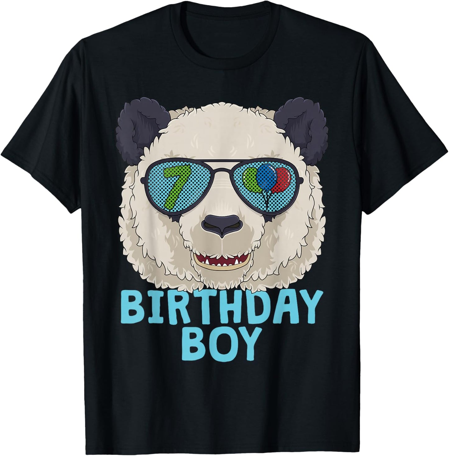 Panda 7th Birthday Boy T Sunglasses 7 Year Old Party T-Shirt - T-Shirt | Black