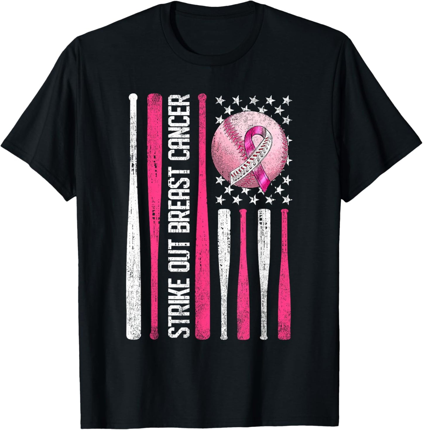 Strike Out Breast Cancer Baseball Fight Awareness Men Women T-Shirt - T-Shirt | Black