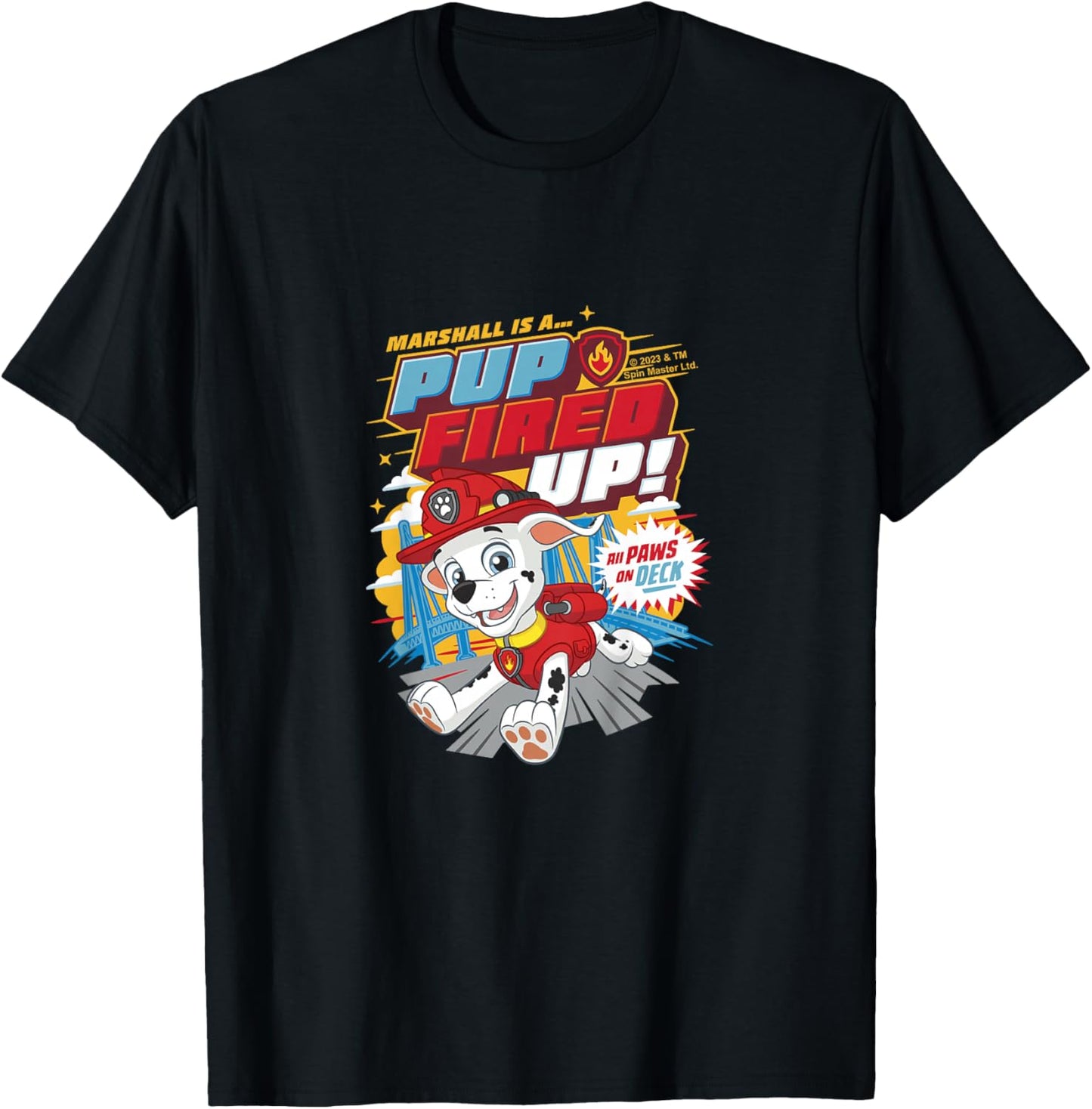 Kids PAW Patrol Marshall Is A Pup Fired Up All Paws On Deck T-Shirt - T-Shirt | Black