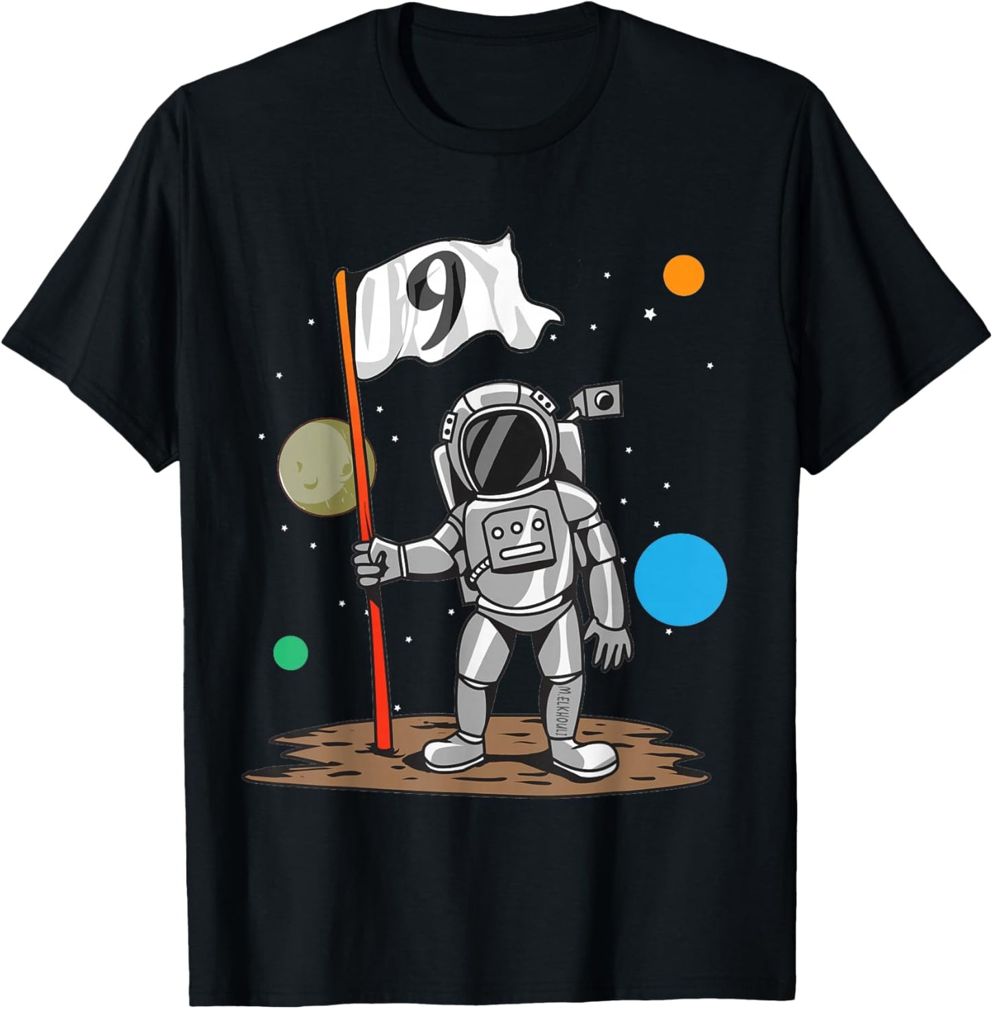 9th Birthday Party Outer Astrology | 9 Years Astronaut Space T-Shirt - T-Shirt | Black