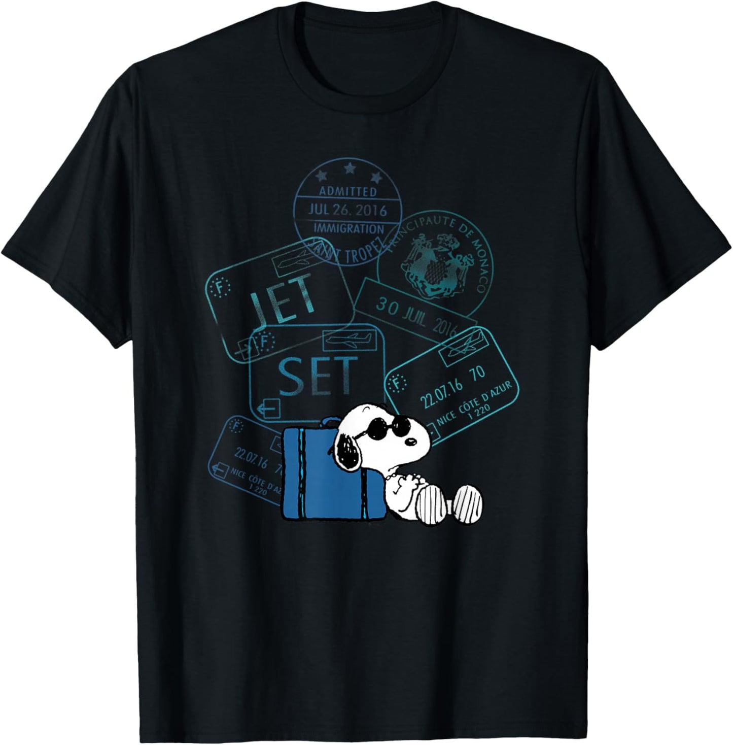 Peanuts - Snoopy Travel Stamps T-Shirt - T-Shirt | Black