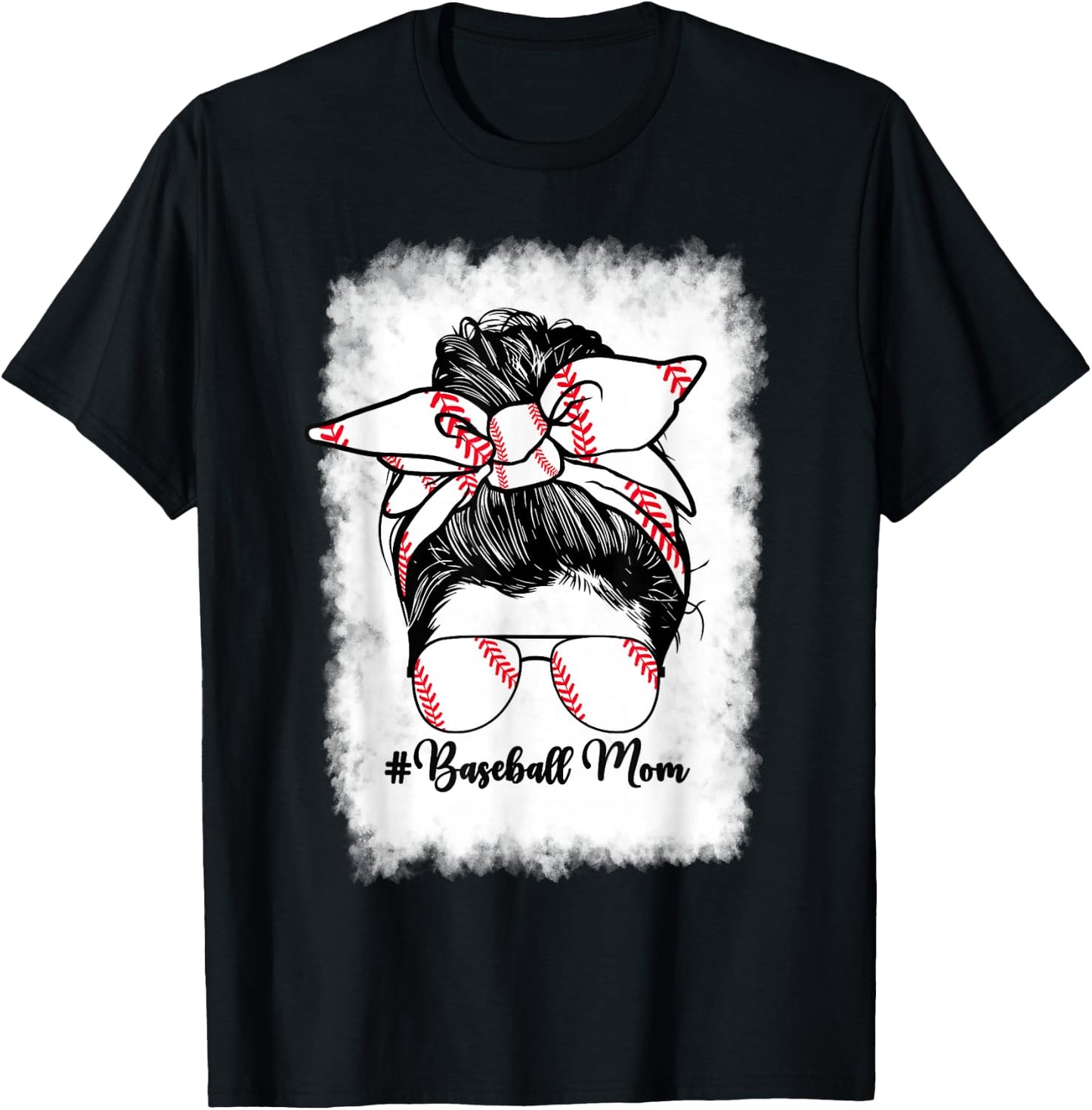 Baseball Mom Mama Messy Bun Baseball Player Son T-Shirt - T-Shirt | Black