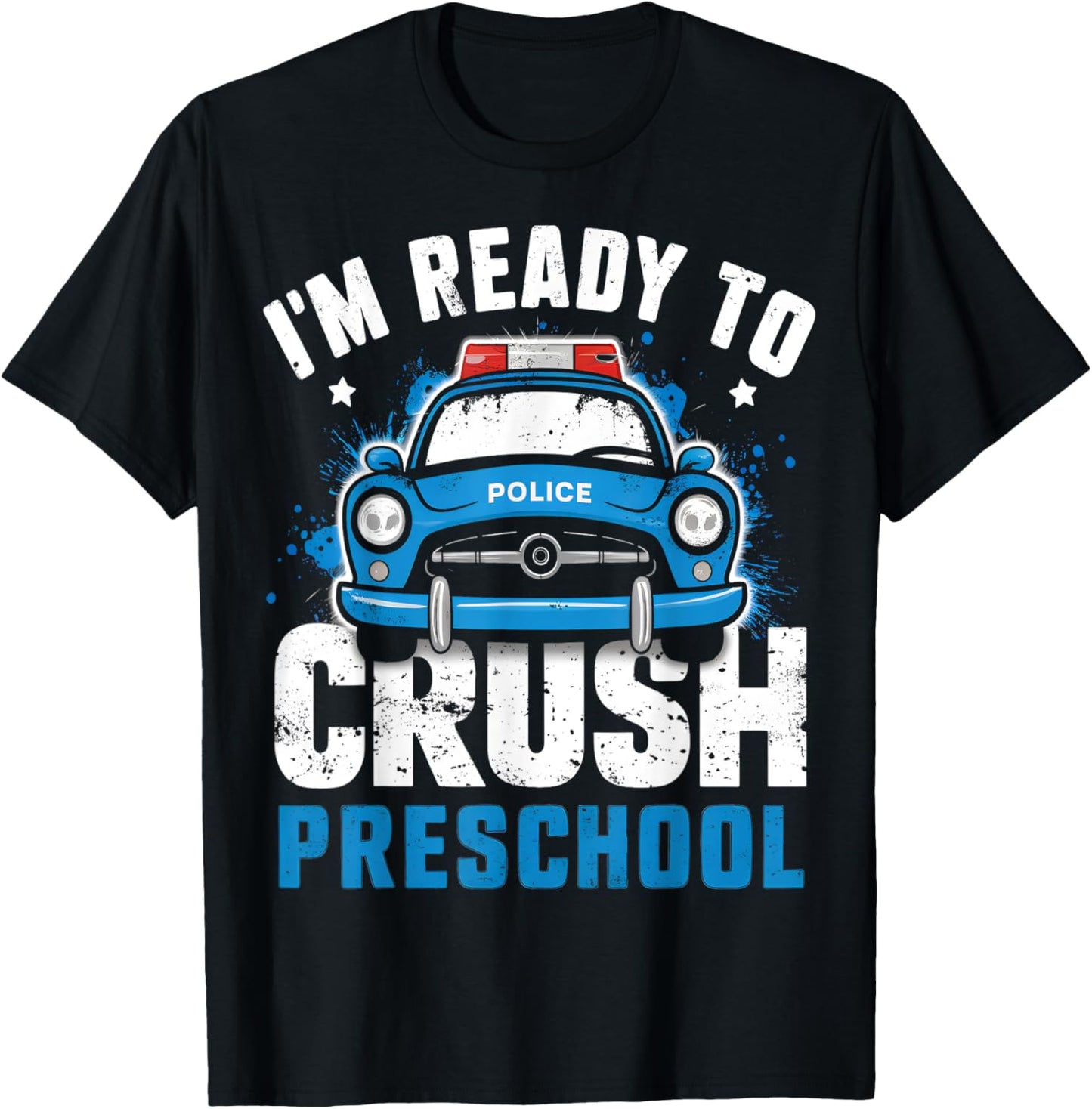 Back To School First Day Of Preschool Police Car Boys T-Shirt - T-Shirt | Black
