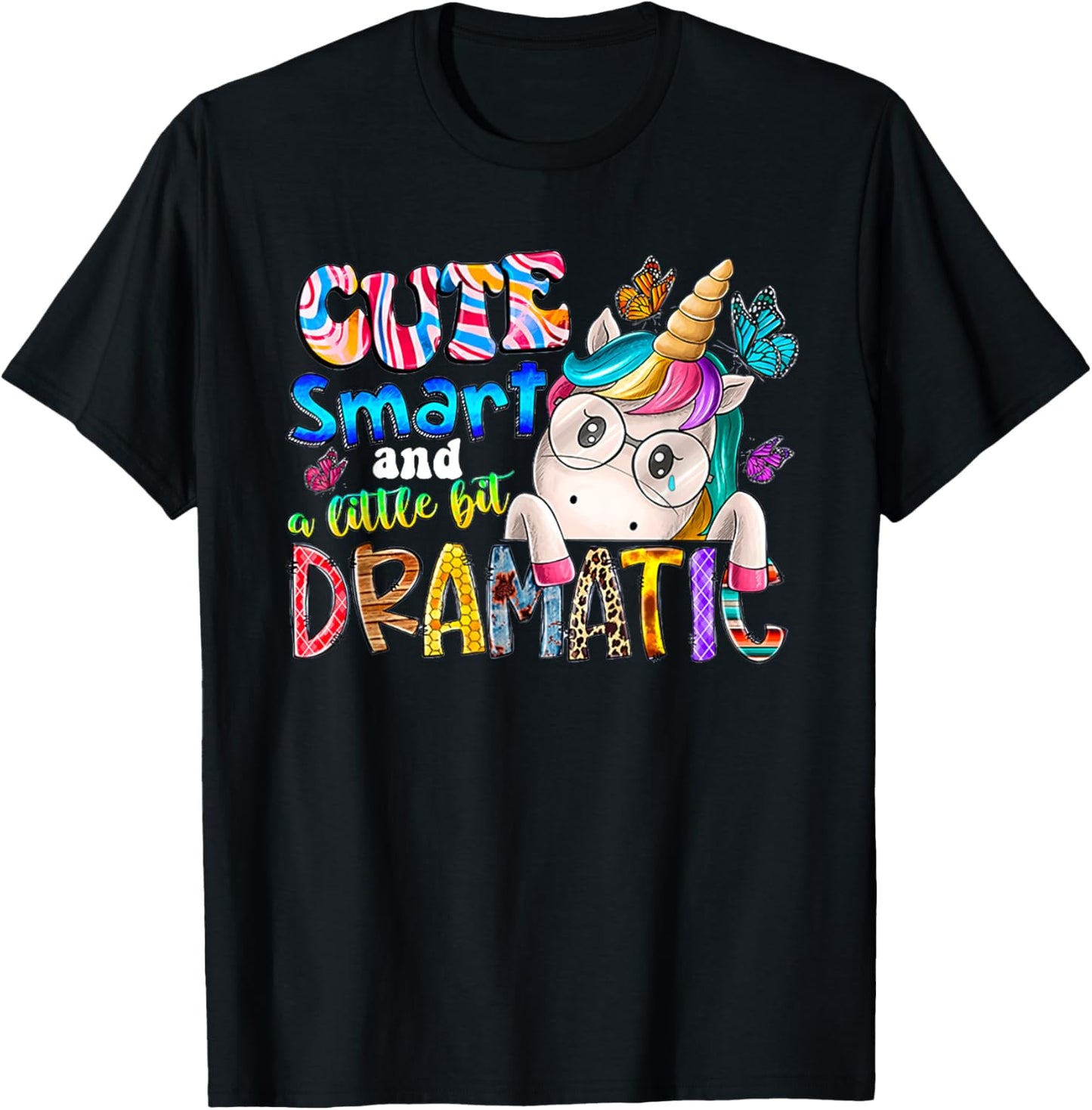 Cute smart and a little bit dramatic Funny Unicorn Kid Girls T-Shirt - T-Shirt | Black