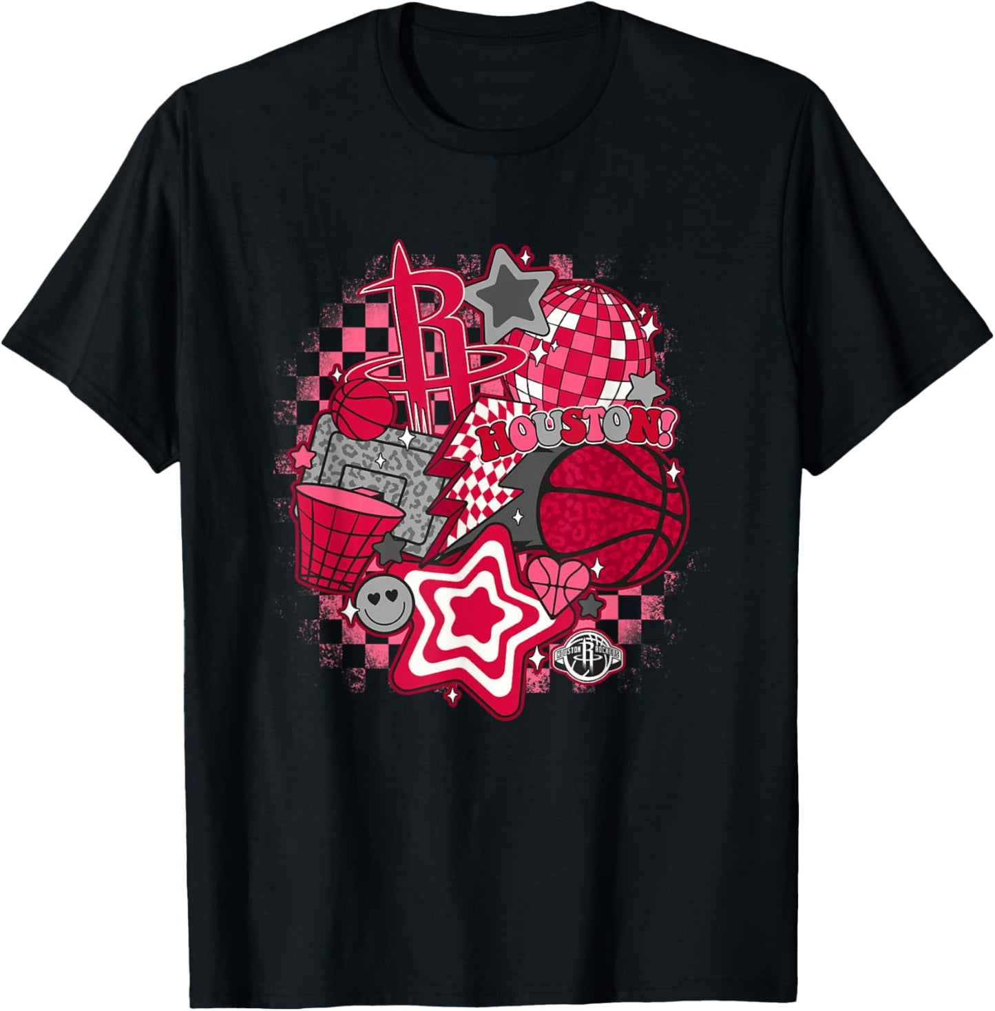 NBA Houston Rockets Psychedelic Basketball Collage T-Shirt - T-Shirt | Black