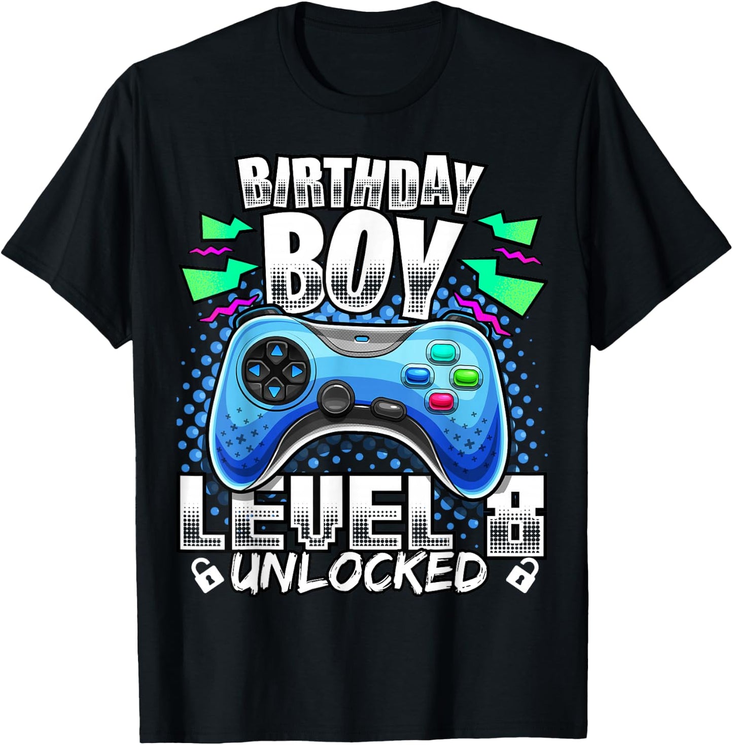 Level 8 Unlocked Video Game 8th Birthday Gamer Gift Boys T-Shirt - T-Shirt | Black