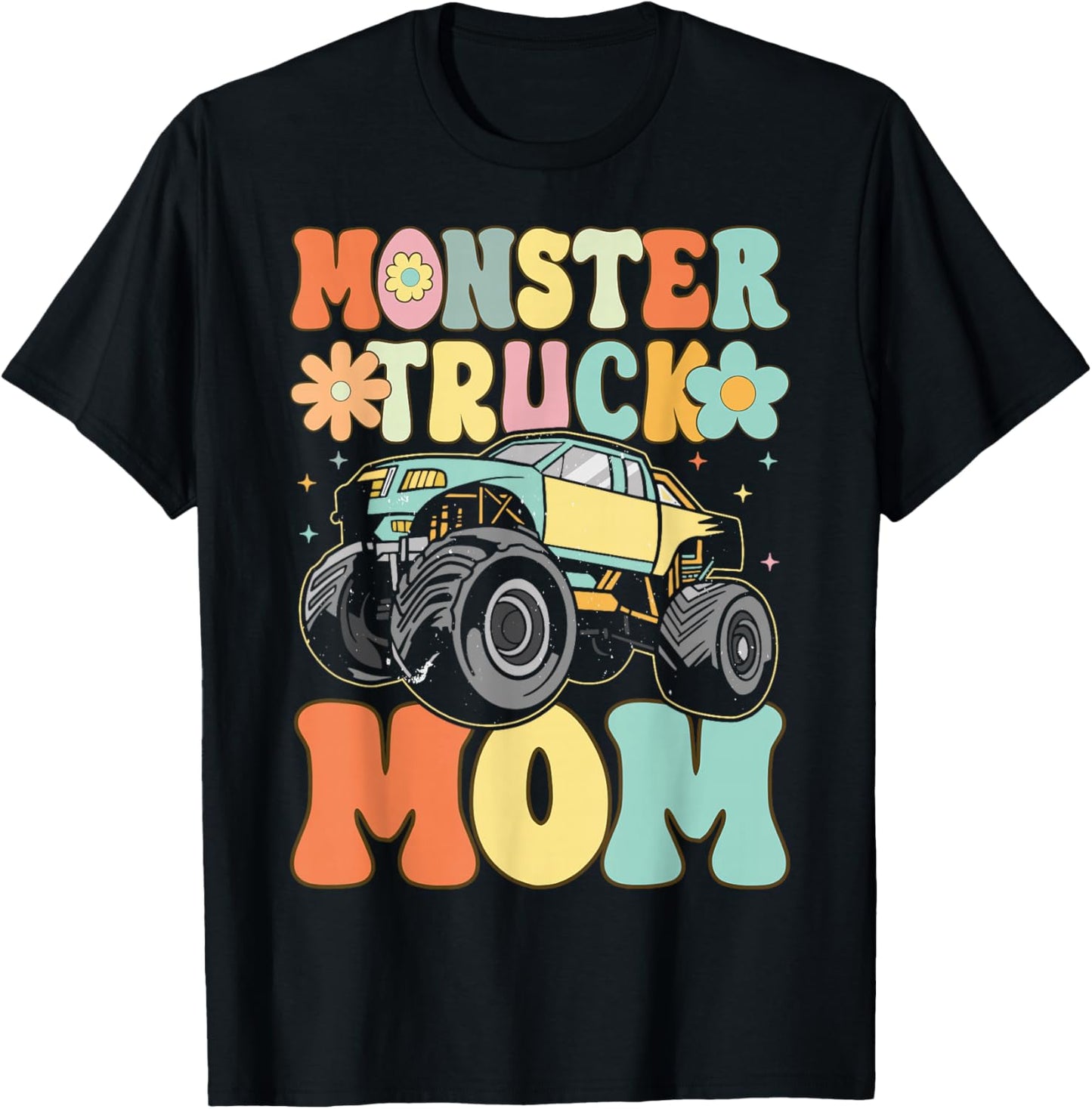 Monster Truck Mom Groovy Truck Lover Mom Female T-Shirt - T-Shirt | Black