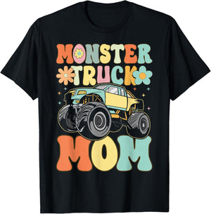 Monster Truck Mom Groovy Truck Lover Mom Female T-Shirt - T-Shirt | Black