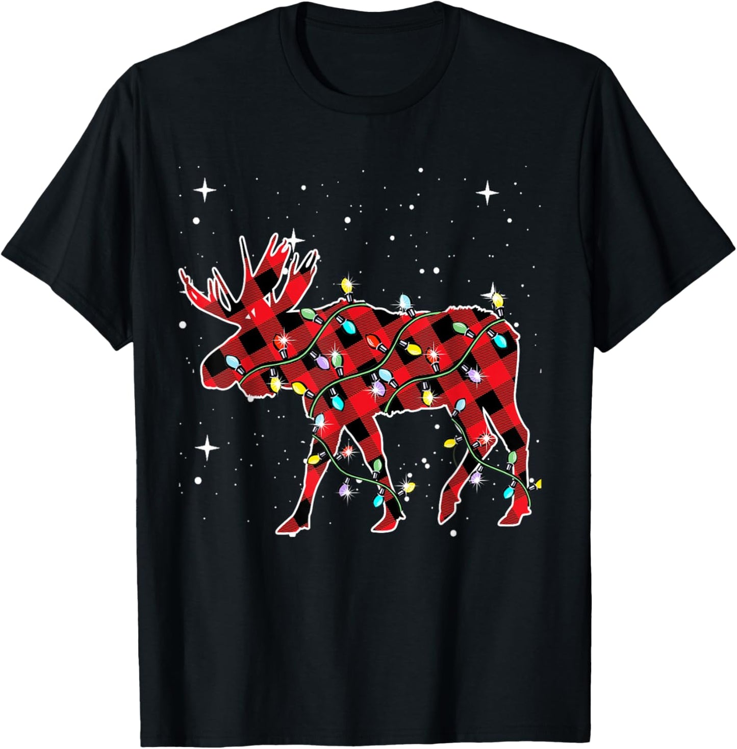 Pajamas Red& Black Plaid Flannel Christmas Moose Lovers T-Shirt - T-Shirt | Black