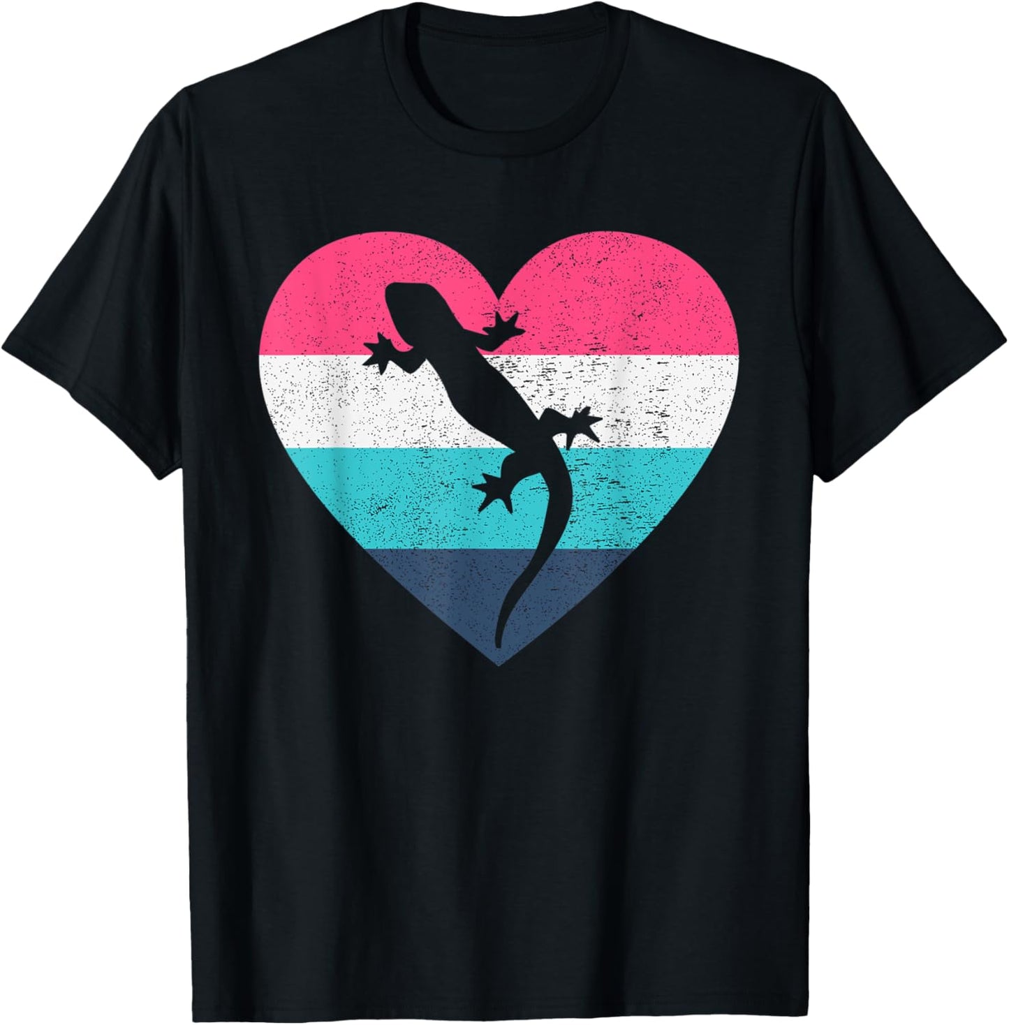 I love Gecko Reptile Heart Vintage Retro Distressed Print T-Shirt - T-Shirt | Black