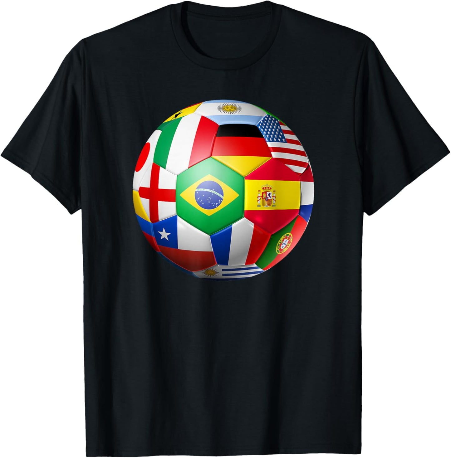 International Flags Soccer Ball, World Football Player Gift T-Shirt - T-Shirt | Black