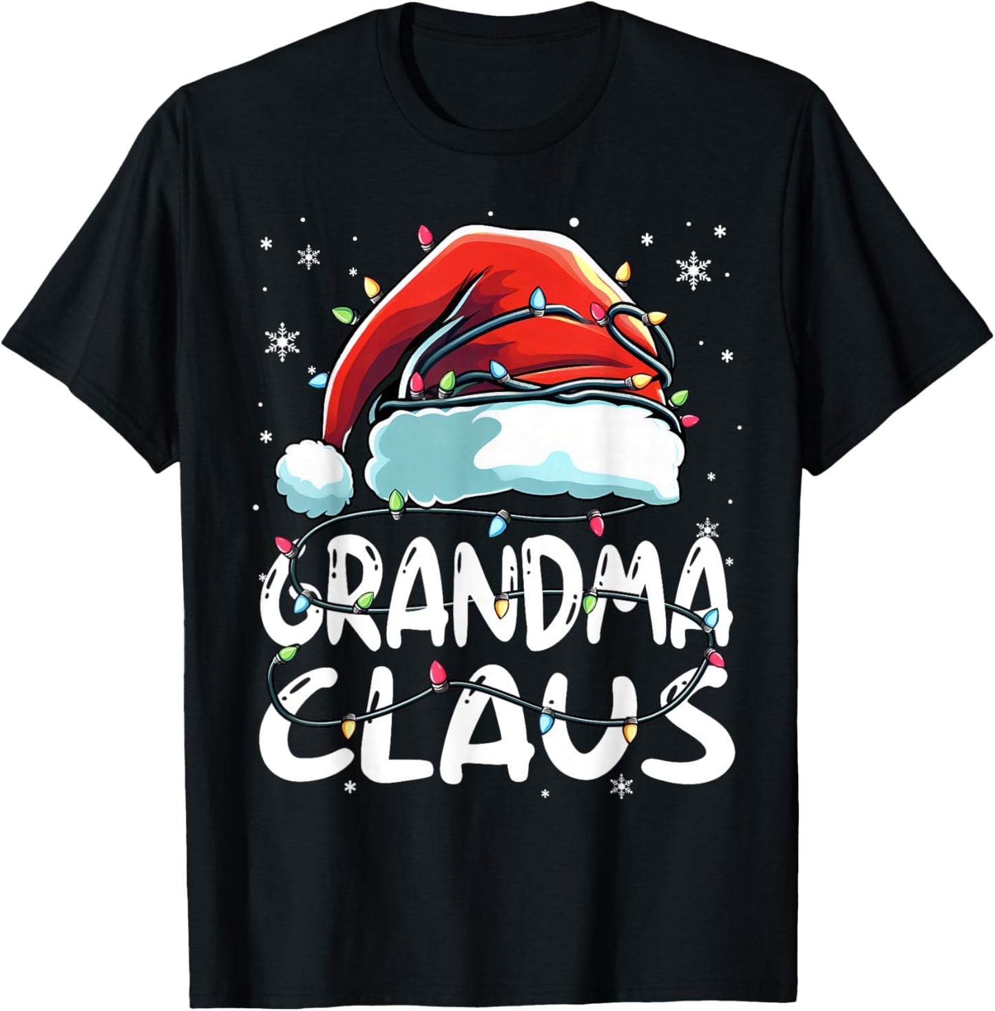 Grandma Claus Christmas Lights Matching Family Xmas Pajama T-Shirt - T-Shirt | Black