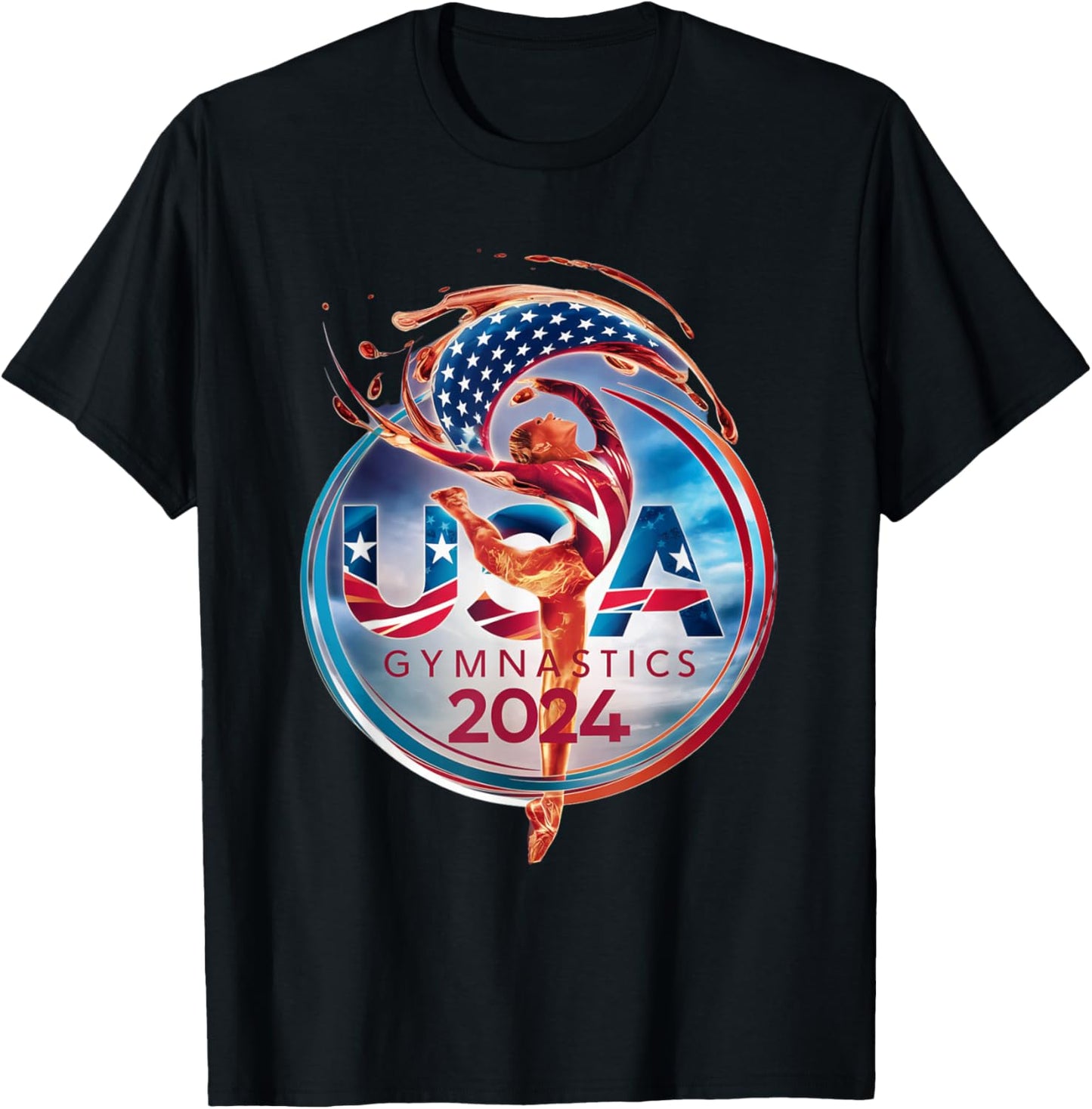Vibrant Gymnastics 2024 Logo: Strength and Elegance USA T-Shirt - T-Shirt | Black