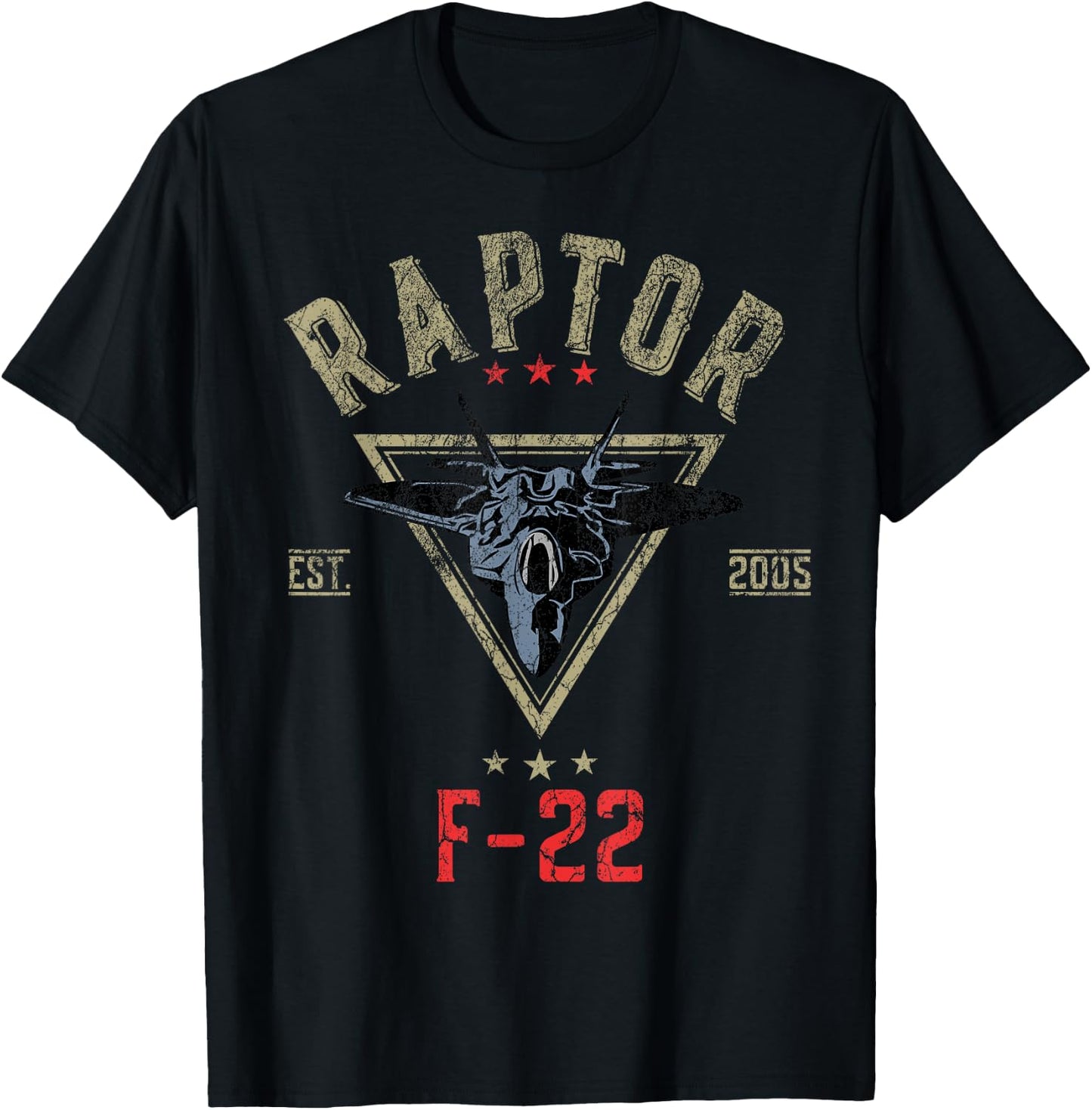 Vintage F-22 Raptor Fighter Jet | Aircraft Veteran T-Shirt - T-Shirt | Black