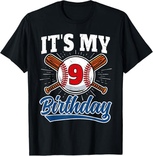 9 Years Old Kids Baseball Player 9th Birthday Party Boys T-Shirt - T-Shirt | Black