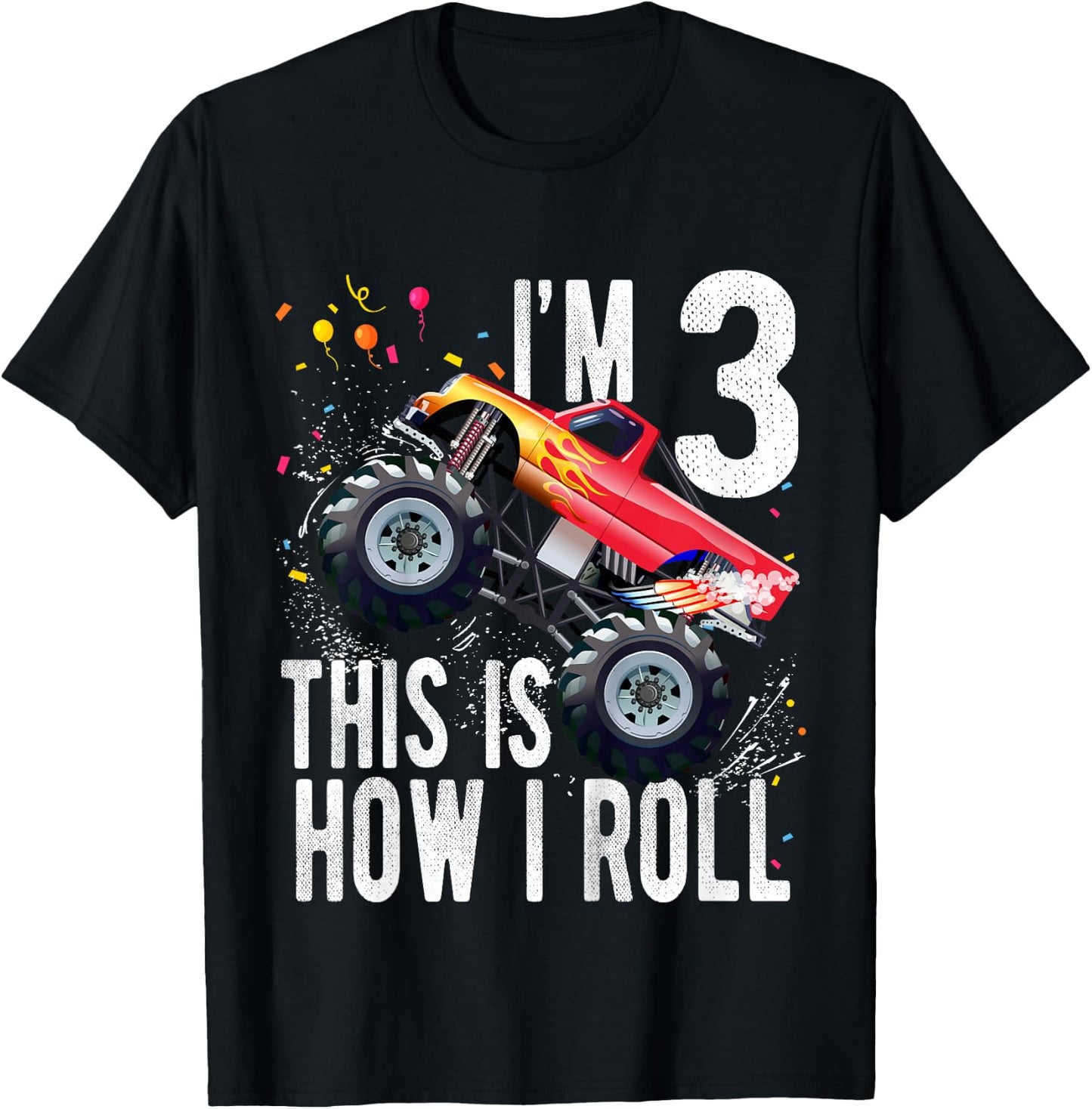 Kids 3 Year Old Shirt 3rd Birthday Boy Monster Truck Car T-Shirt - T-Shirt | Black