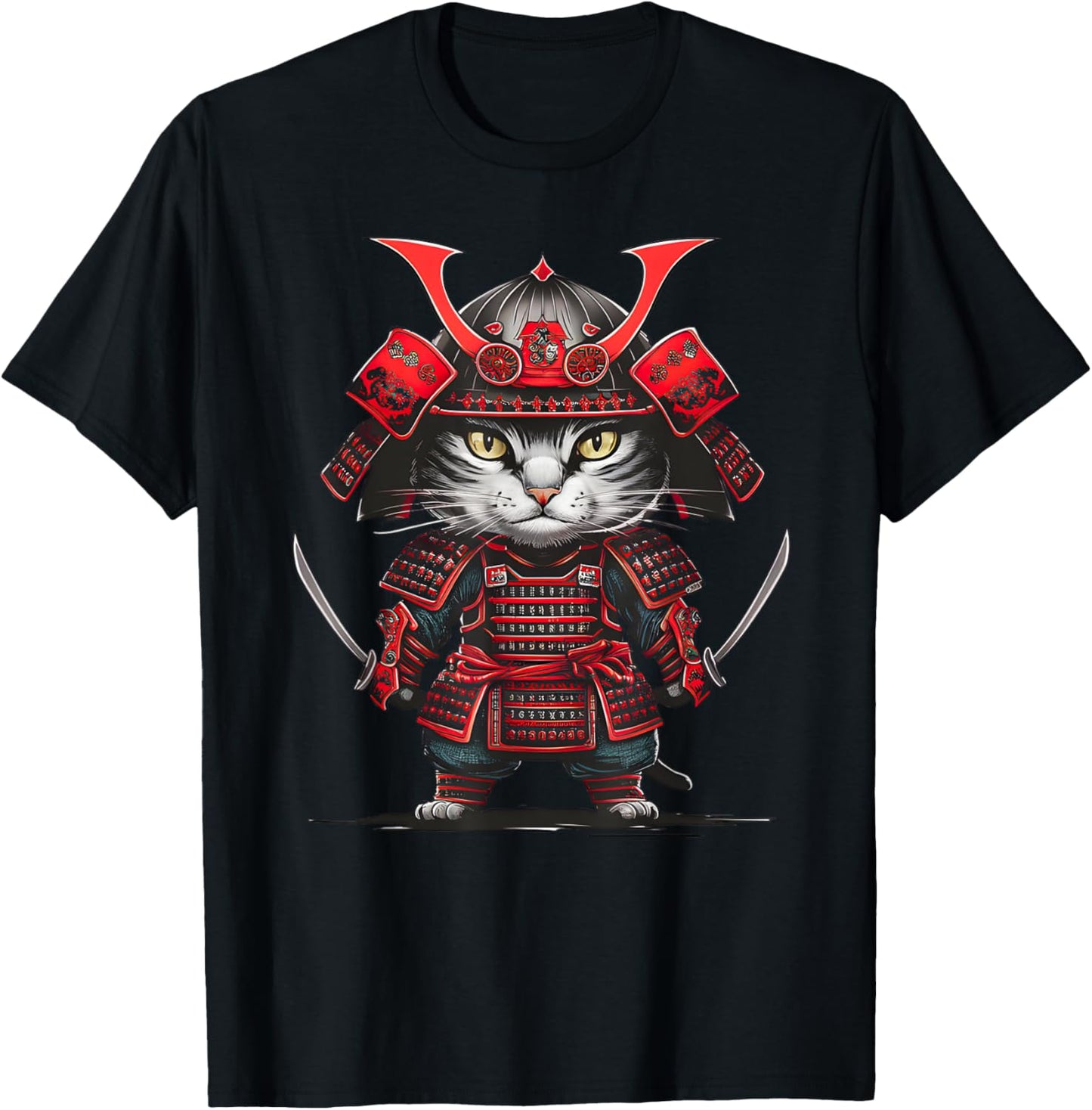 Traditional Japanese Samurai Cat Funny Parody Japanese Anime Men Women Girls Kids T-Shirt - T-Shirt | Black