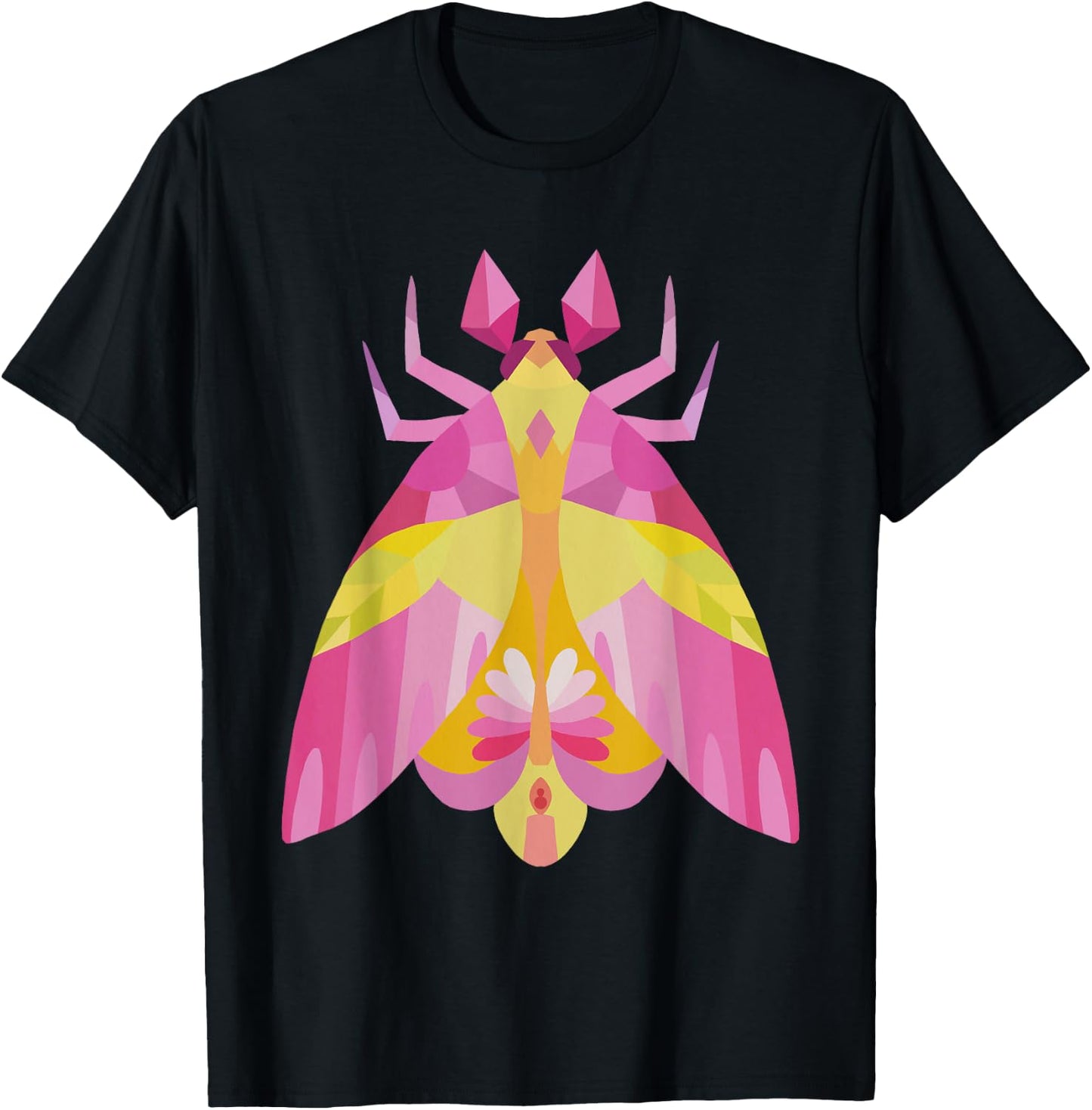 Geometric Pink and Yellow Rosy Maple Moth Insect Bug T-Shirt - T-Shirt | Black