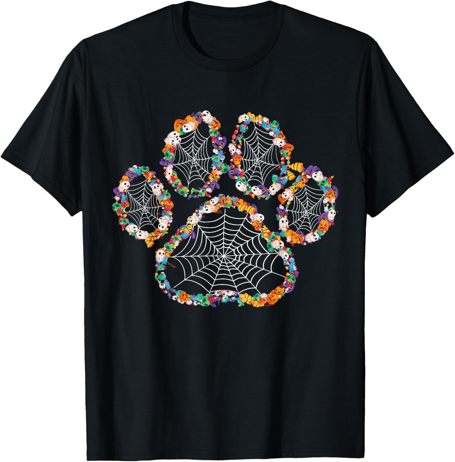 Paw Print Halloween Dog Candy Pumpkin Ghost Gift Women Girls T-Shirt - T-Shirt | Black