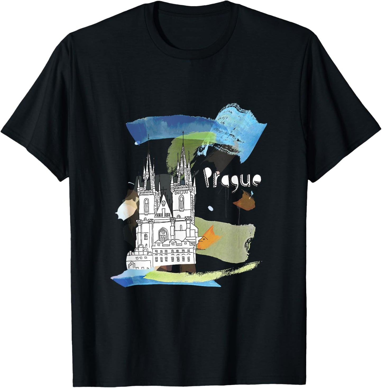 Prague Landmark Church Of Our Lady Before Tyn Czech Souvenir T-Shirt - T-Shirt | Black