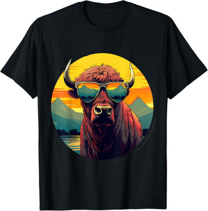 Buffalo Sunglasses Colorful Portrait Animal Art Safari Bison T-Shirt - T-Shirt | Black