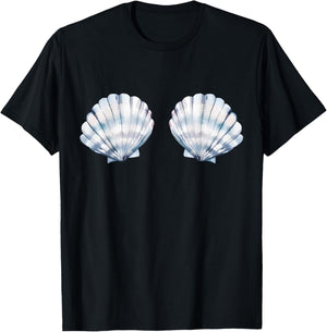 Mermaid Sea Shell Bra Graphic Seashell Costume Women T-Shirt - T-Shirt | Black