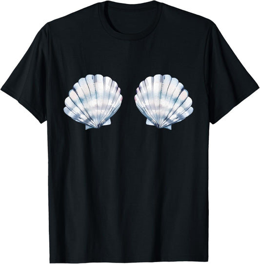 Mermaid Sea Shell Bra Graphic Seashell Costume Women T-Shirt - T-Shirt | Black