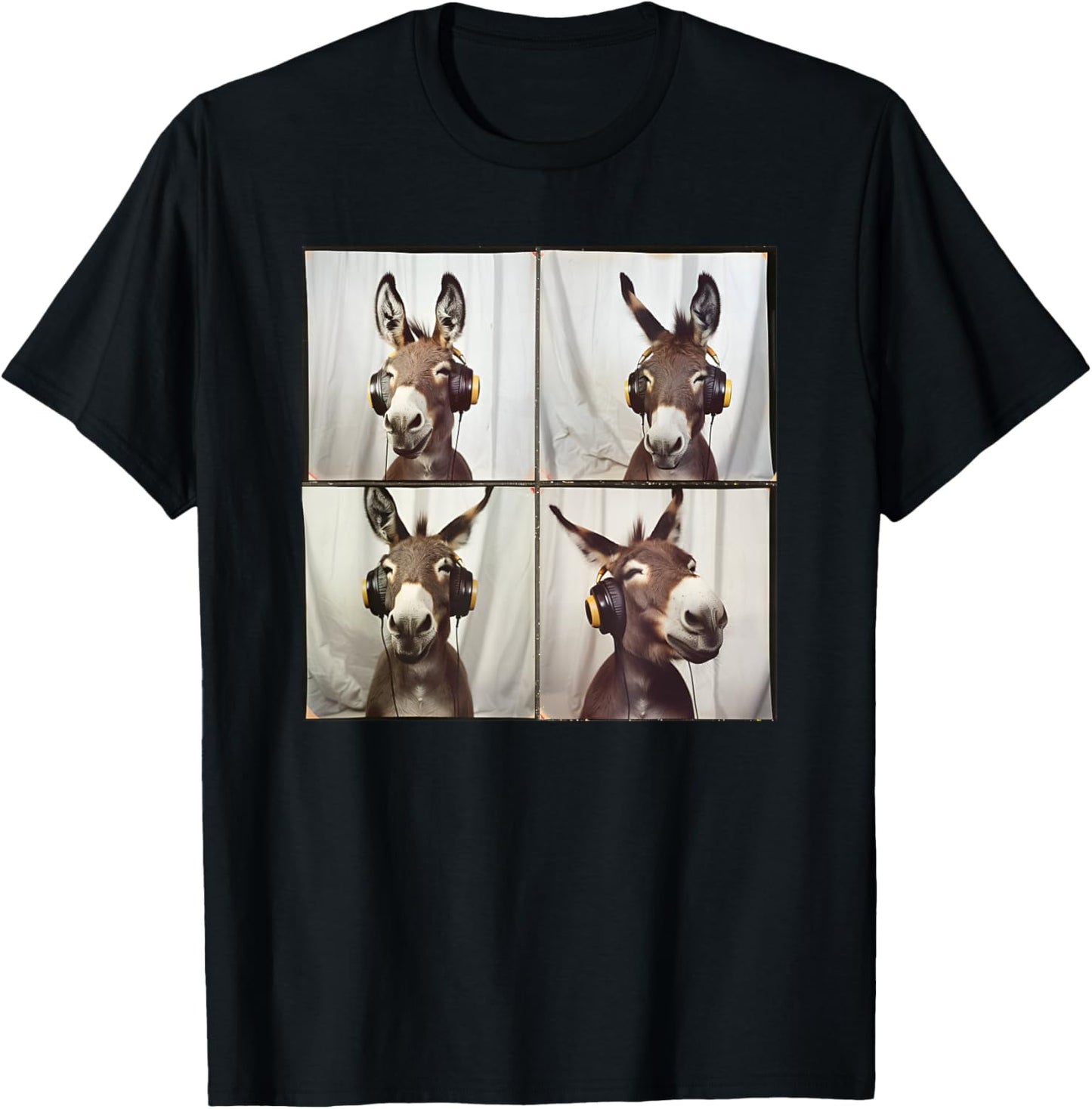 DJ Animal With Headphones Music Men Women Kids Quirky Donkey , Small, Black T-Shirt - T-Shirt | Black
